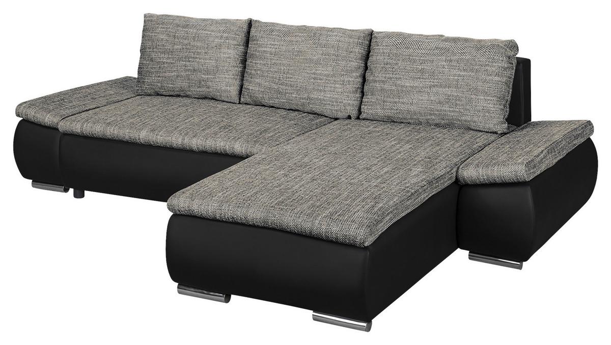 Ecksofa Acra Grau, Schwarz S:266x175cm - Chromfarben/Schwarz, Design, Textil (266/175cm) - Livetastic