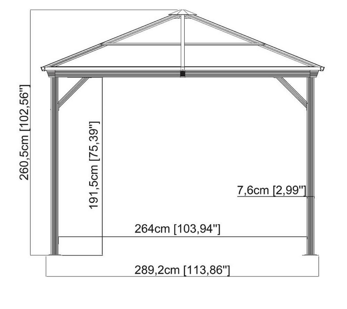 Pavillon Ventura 296x261cm Wetterfest, Mit Vorhängen - Anthrazit, Basics, Metall (296/261cm)
