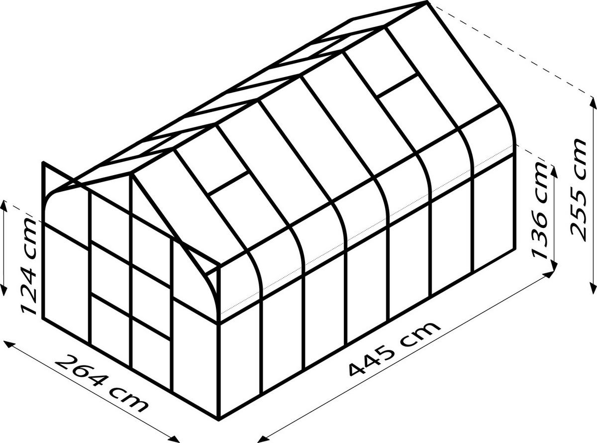 Gewächshausbausatz Diana 11500 11,5 m2 Metall/Glas - Smaragdgrün, Basics, Glas/Metall (263,5/254,4/445cm)