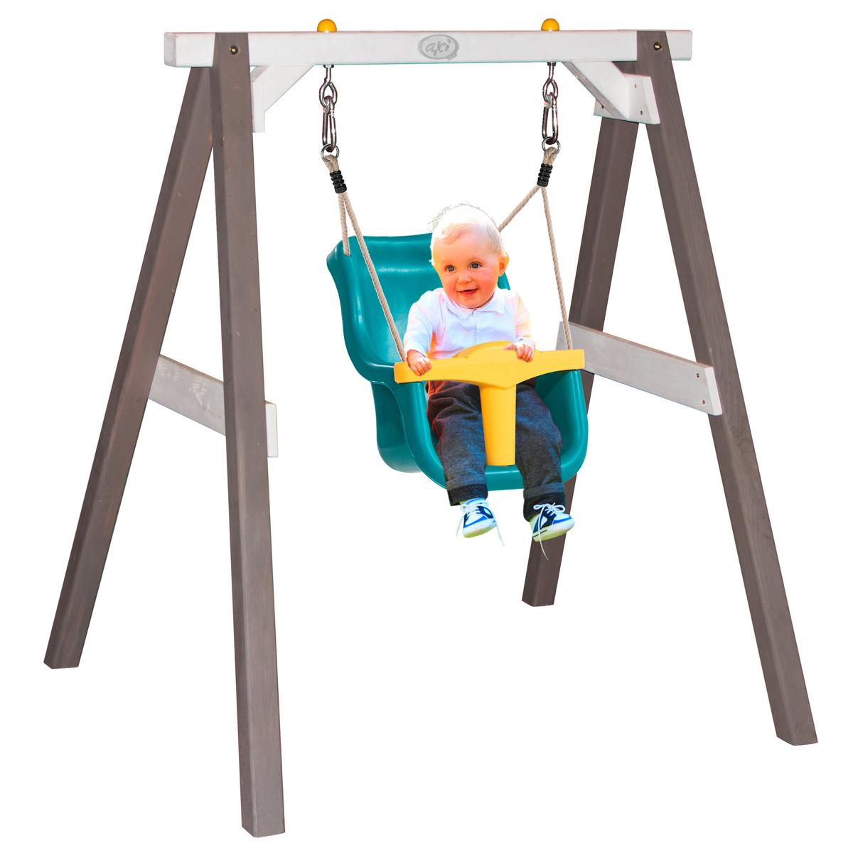 Schaukel Baby Swing Holz/ Kunststoff + Sicherheitsbügel - Weiß/Grau, Basics, Holz/Kunststoff (120/134/103cm) - Ambia Garden