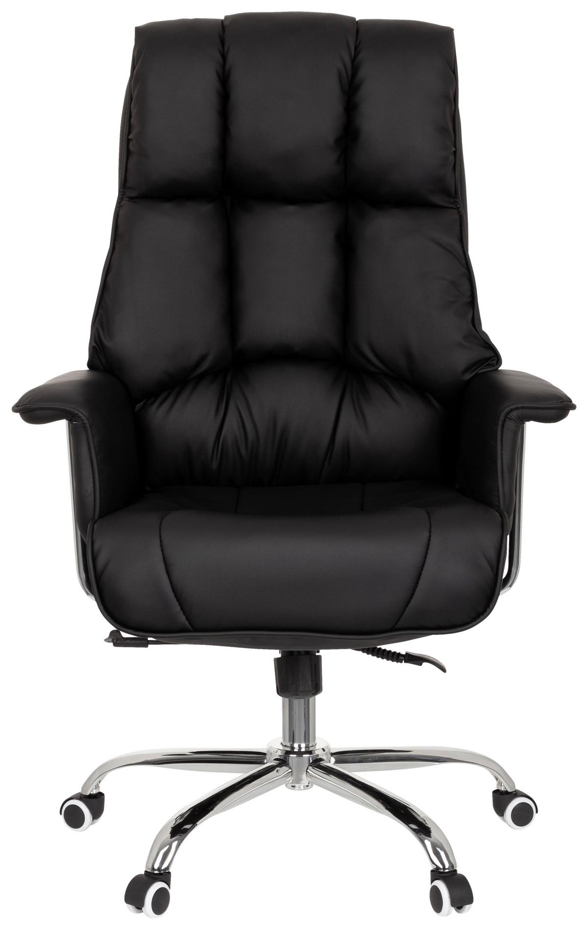 Chefsessel Commander Lederlook Schwarz bis 130kg - Chromfarben/Schwarz, MODERN, Kunststoff/Textil (75/130/64cm) - MID.YOU