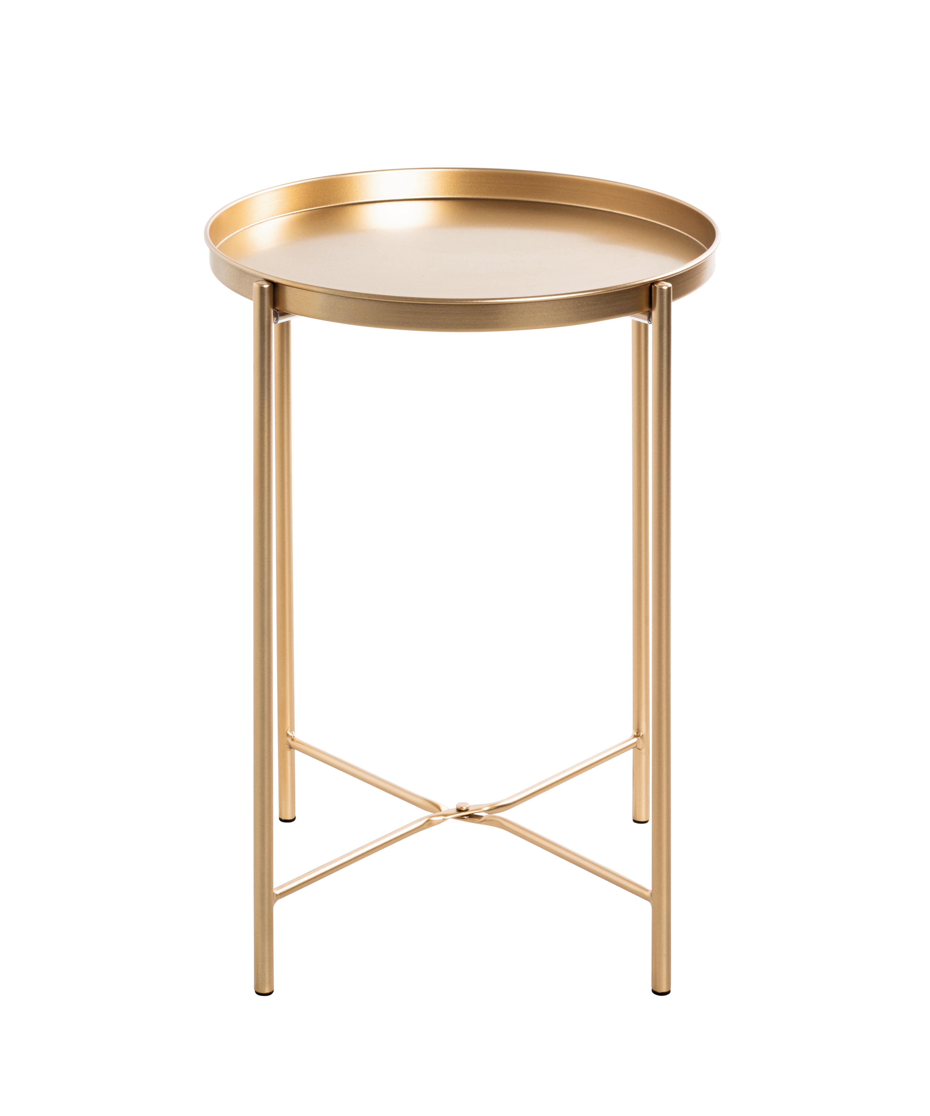 Beistelltisch GOLD aus Metall in Goldfarben mit abnehmbaren Tablett