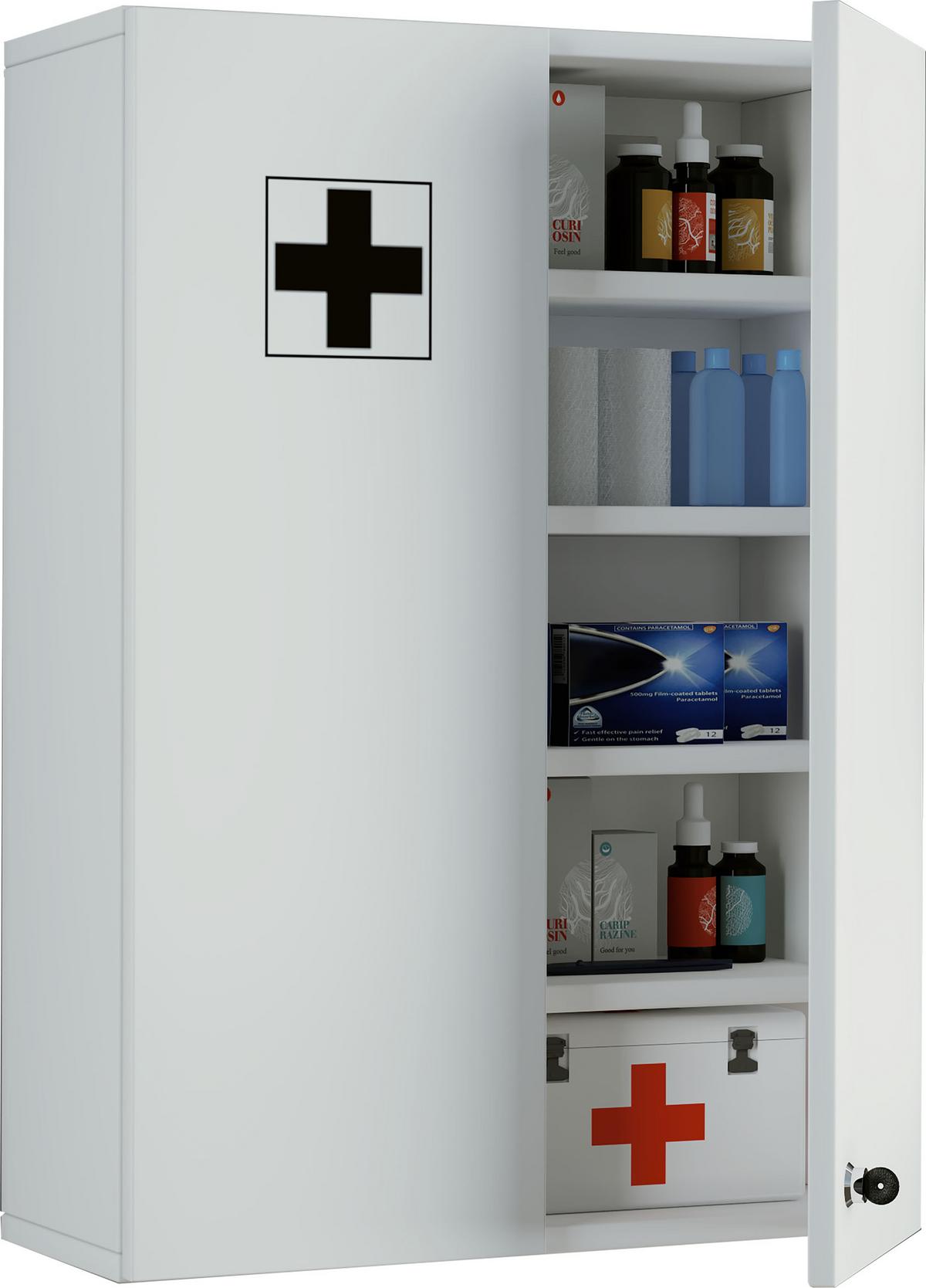Medizinschrank Medasa XL Weiß 50x70 cm abschließbar - Weiß, Basics, Holzwerkstoff (50/70/20cm) - MID.YOU