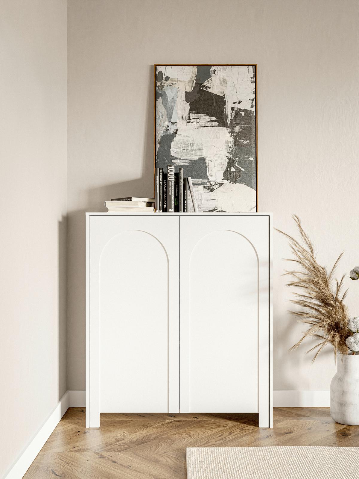 Biela komoda, bezúchytkové otváranie, š: 100cm - biela, Design, kompozitné drevo (100/117/35cm)