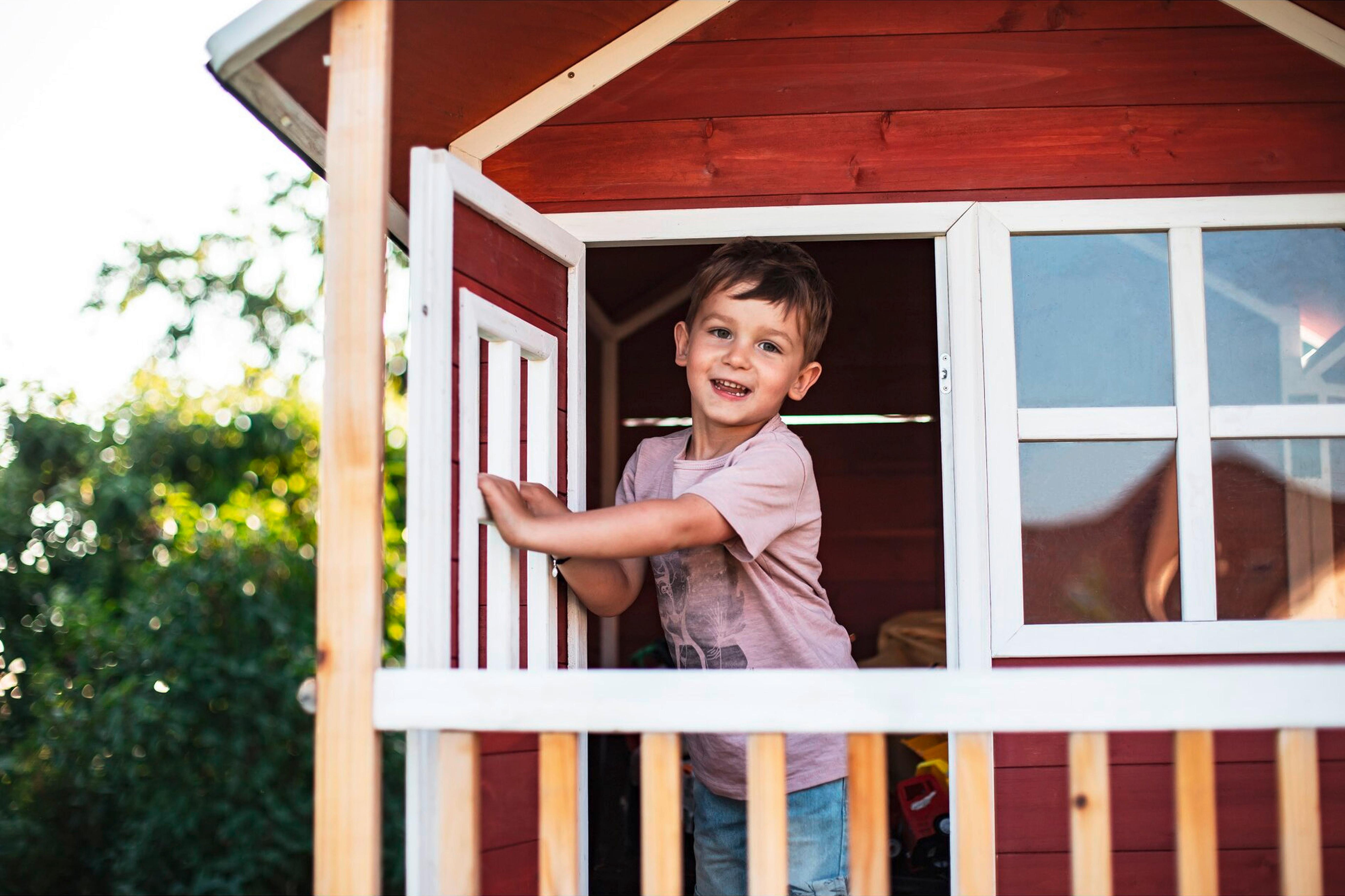 Stelzenhaus Mit Rutsche Rot Exit Loft 300 - Rot, KONVENTIONELL, Holz (369/190/215cm) - EXIT Toys
