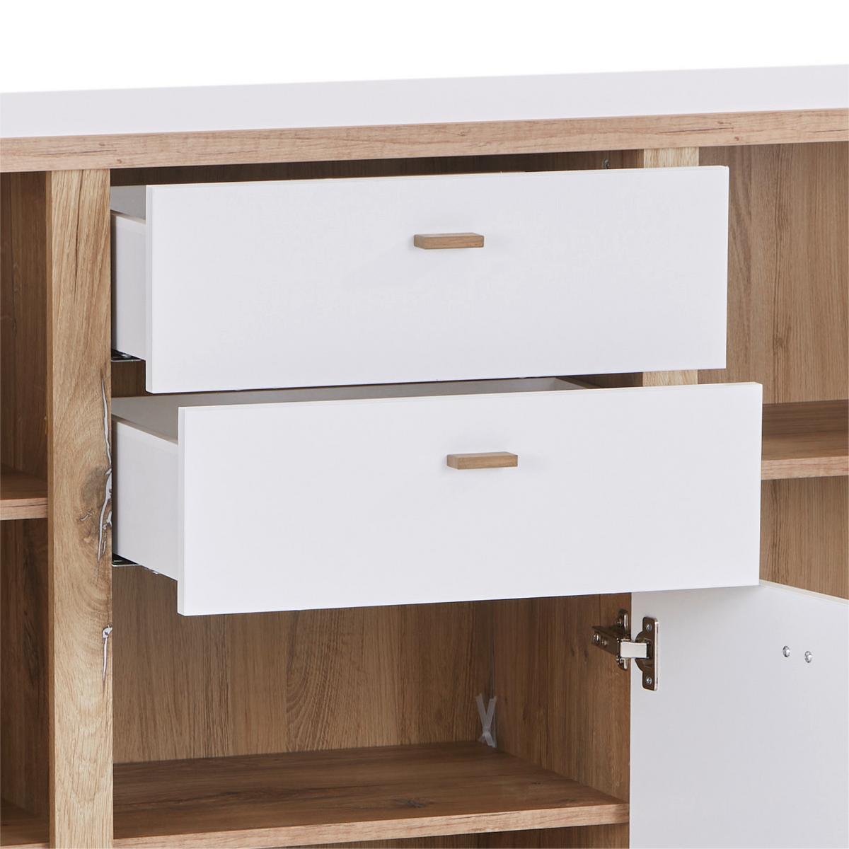 Kommode B: 158 cm Ronda Weiß/Eiche Dekor - Eichefarben/Weiß, MODERN, Holzwerkstoff (158/90/40cm)