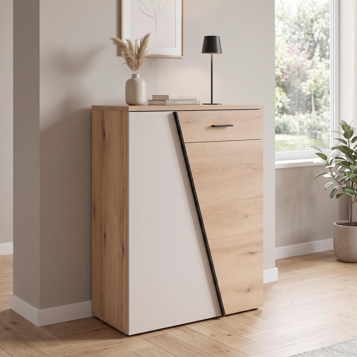 Kommode Venedig B: 80cm Eichefarben/Kaschmir - Kaschmir/Eichefarben, MODERN, Holzwerkstoff (80/110/40cm)