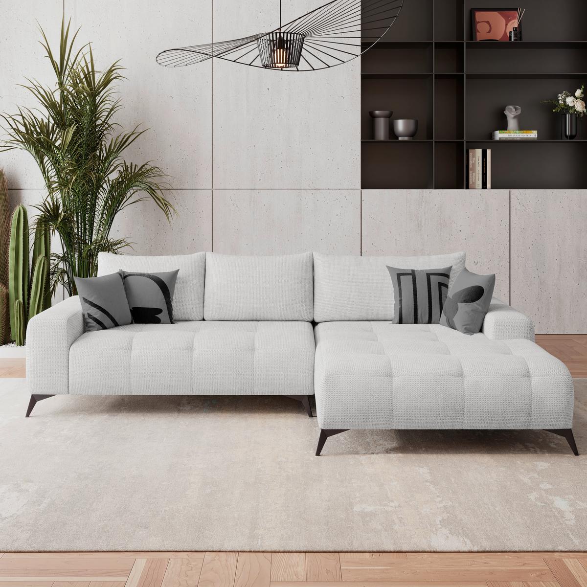 Ecksofa Mauro Beige, mit Schlaffunktion - Creme/Schwarz, Trend, Textil (290/175cm) - Luca Bessoni