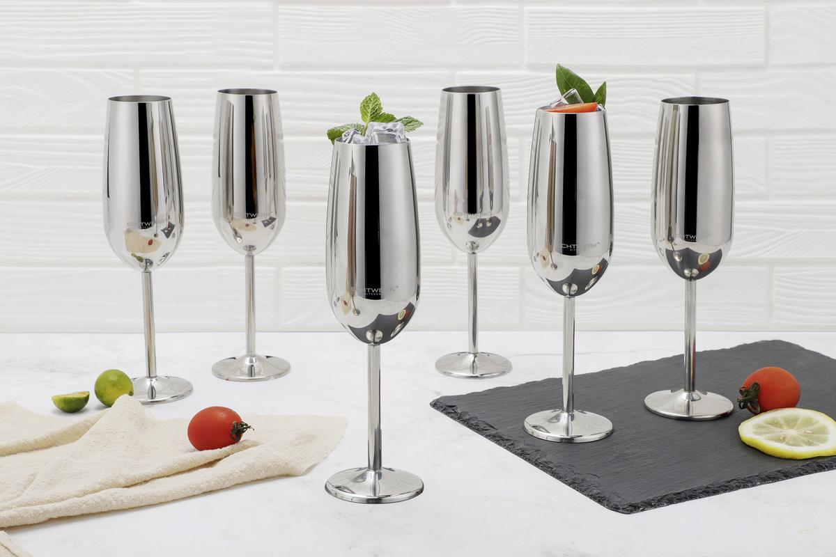 Sada pohárov ECHTWERK SEKTGLÄSER 6TLG. - strieborná, Trend, kov (22,5cm) - Echtwerk