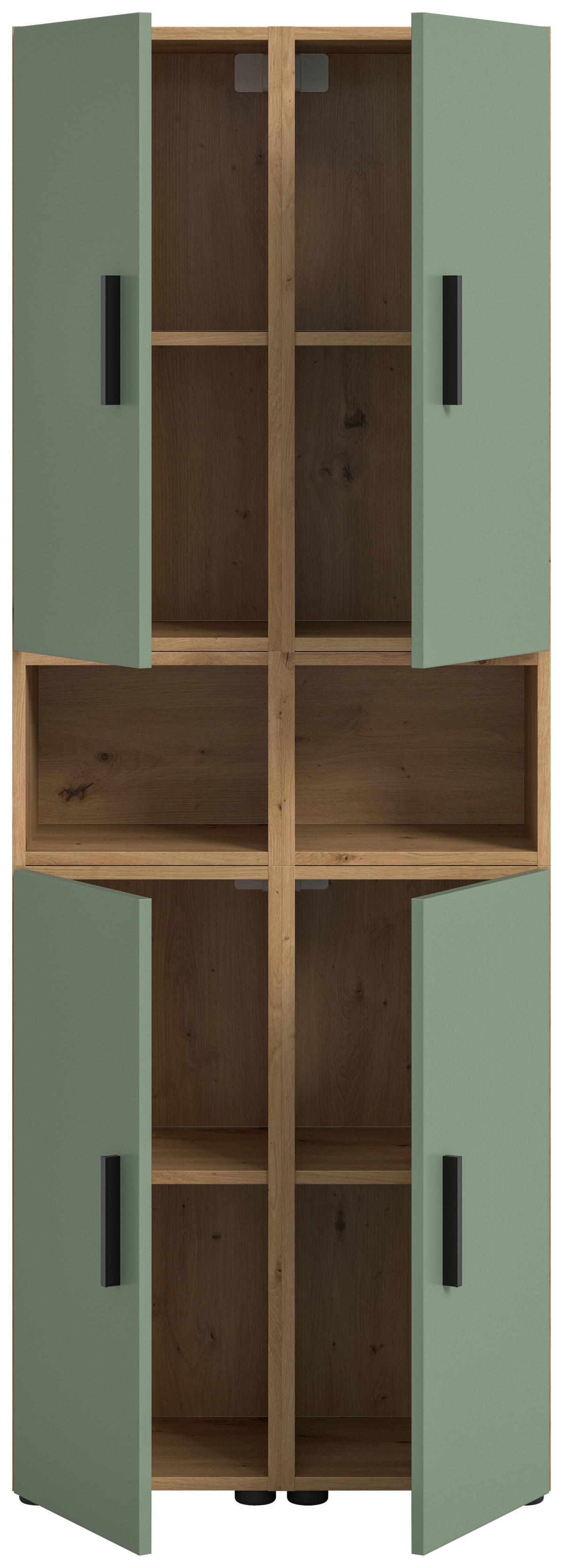 Wohnwand, The ONE 9, B: 65 cm Olivgrün/Artisan Eiche Dekor - Schwarz/Weiß, Trend, Holzwerkstoff (65/178/34cm)