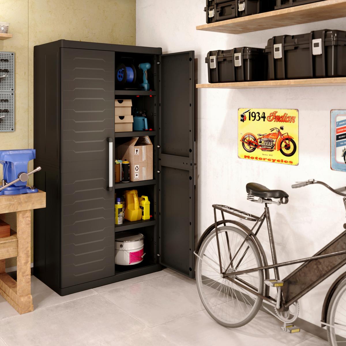Geräteschrank E-Com Detroit XL B: 89 cm Schwarz - Schwarz, Design, Kunststoff (89/182/54cm) - Keter