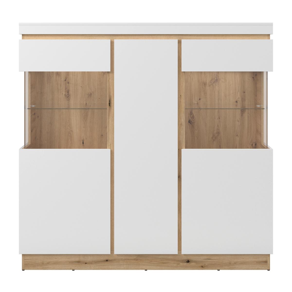 Highboard Calabria Weiß/Eiche Dekor B: 166,8 cm - Eichefarben/Weiß, Trend, Glas/Holzwerkstoff (166,8/163/40cm)