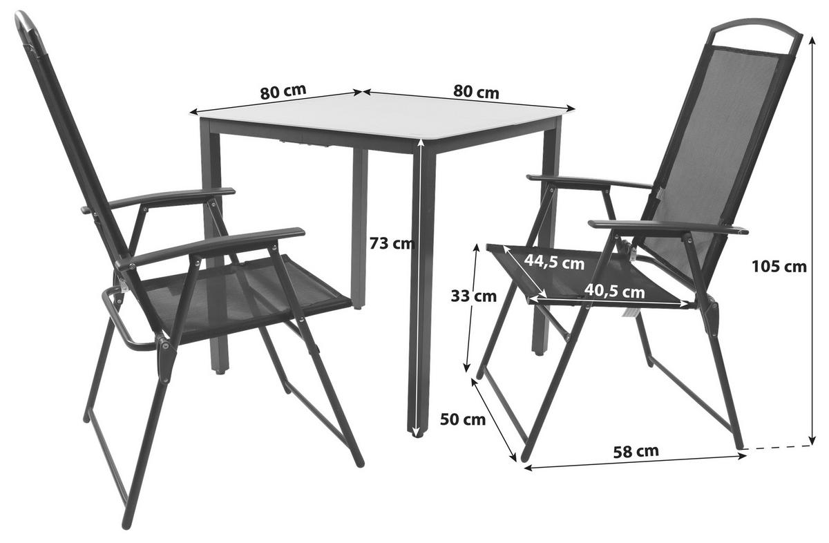 Zahradní sestava, 5- dílna stůl 80x80 - antracitová, Basics, kov/textil - Gardenson