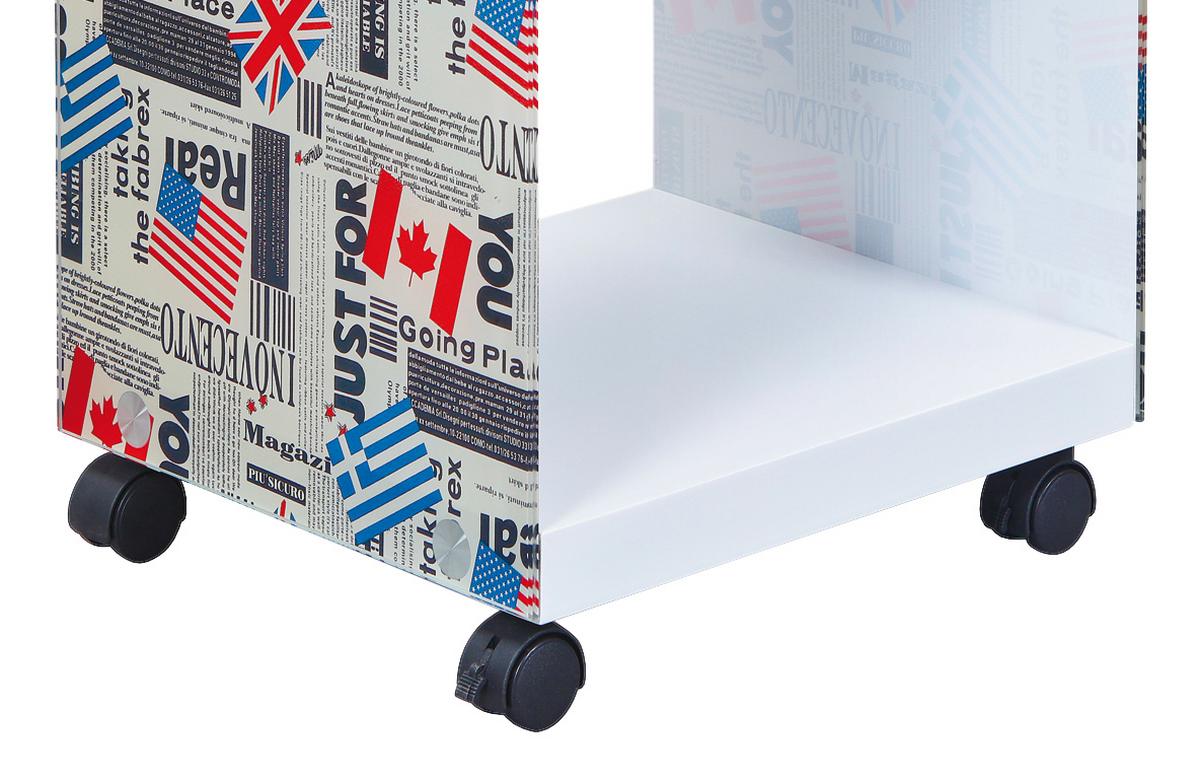 Couchtisch mit Ablagefach + Rollen Flagcube, Weiß/Mix - Blau/Rot, Basics, Glas/Holzwerkstoff (38/33,50/46cm) - MID.YOU