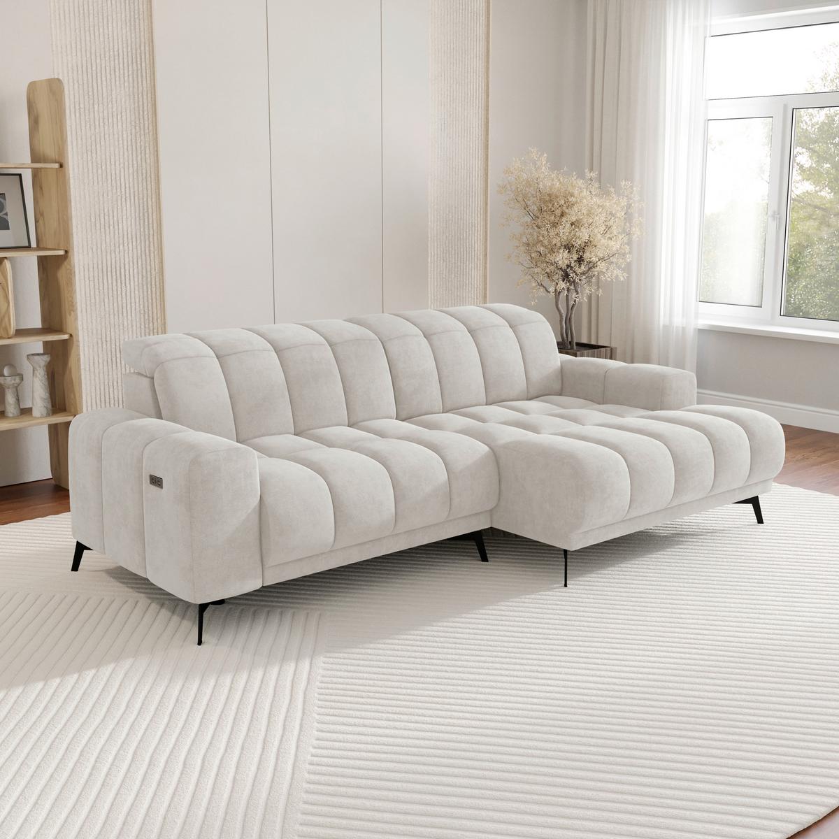 Rohová sedačka LAYA, pravá, krémová tkanina MEMPHIS - krémová, Moderní, textil (250/155cm) - Premium Living