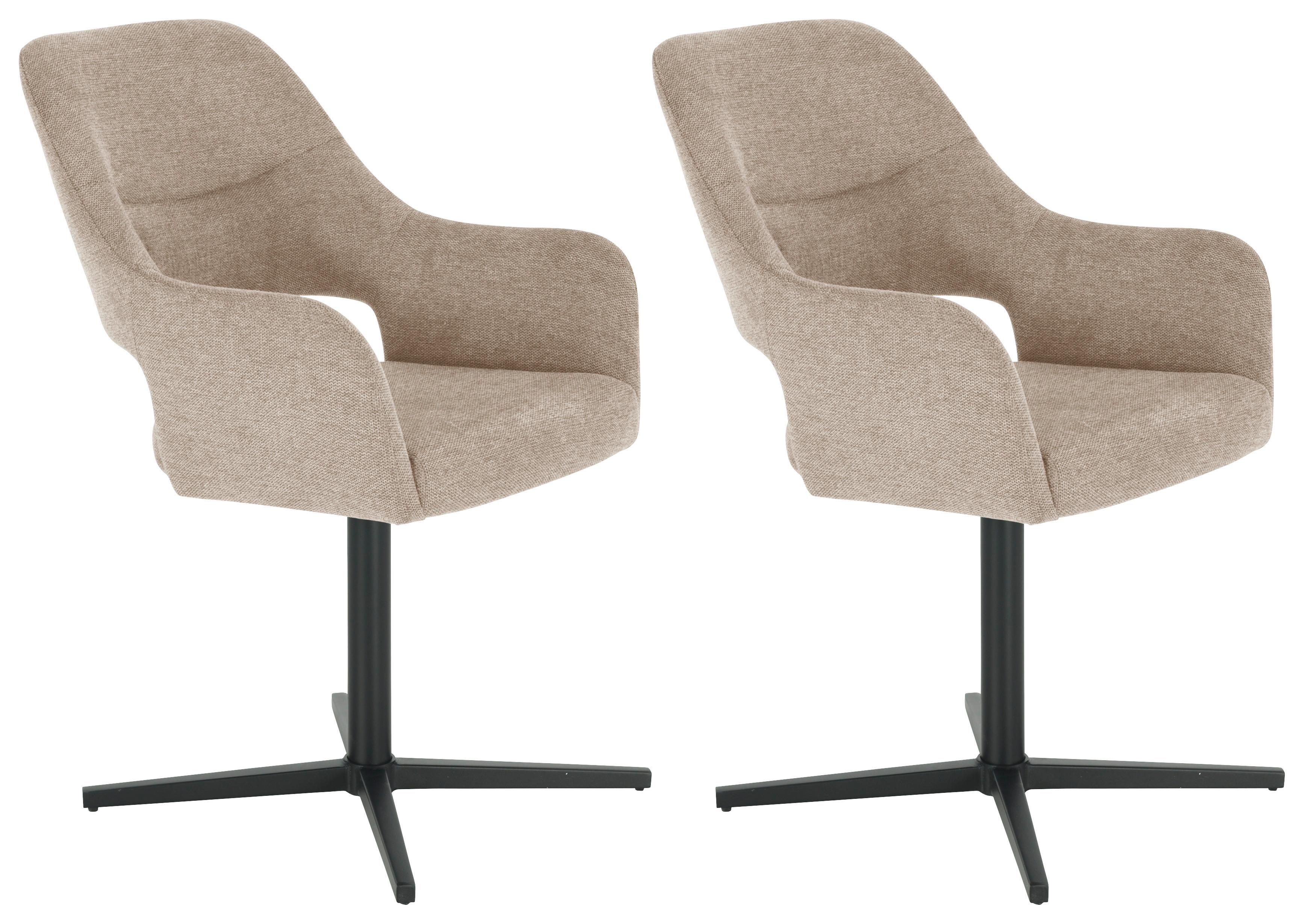 Armlehnstuhl Alexis Leinenoptik Taupe, B: 56 cm - Taupe/Schwarz, MODERN, Holz/Textil (56/86/63cm) - MID.YOU