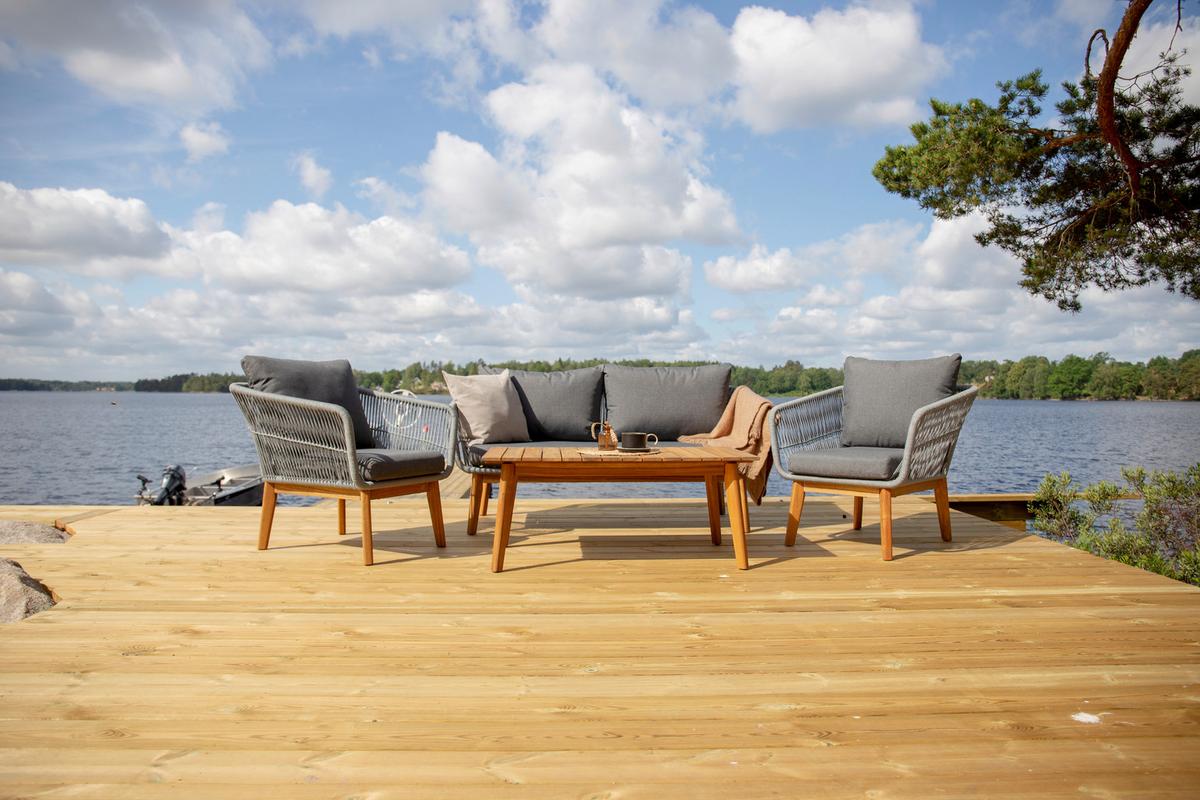 Loungegarnitur 4-Tlg Chania Holz/Metall/Textil mit Kissen - Grau/Akaziefarben, KONVENTIONELL, Holz/Textil (164/75null) - Gardenson