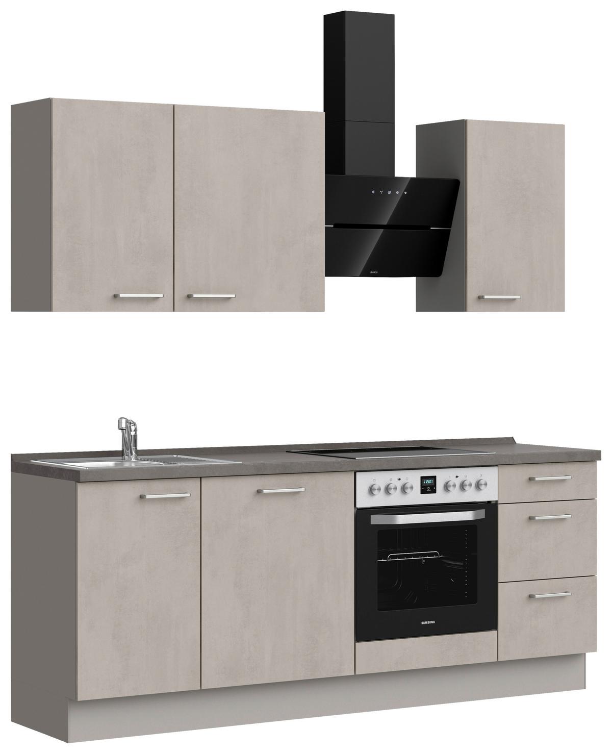 Kuchynská linka 210 cm, šedý betón/ kamenná šedá - sivá/farba ušľachtilej ocele, Modern, kov/kompozitné drevo (210cm) - Nobilia