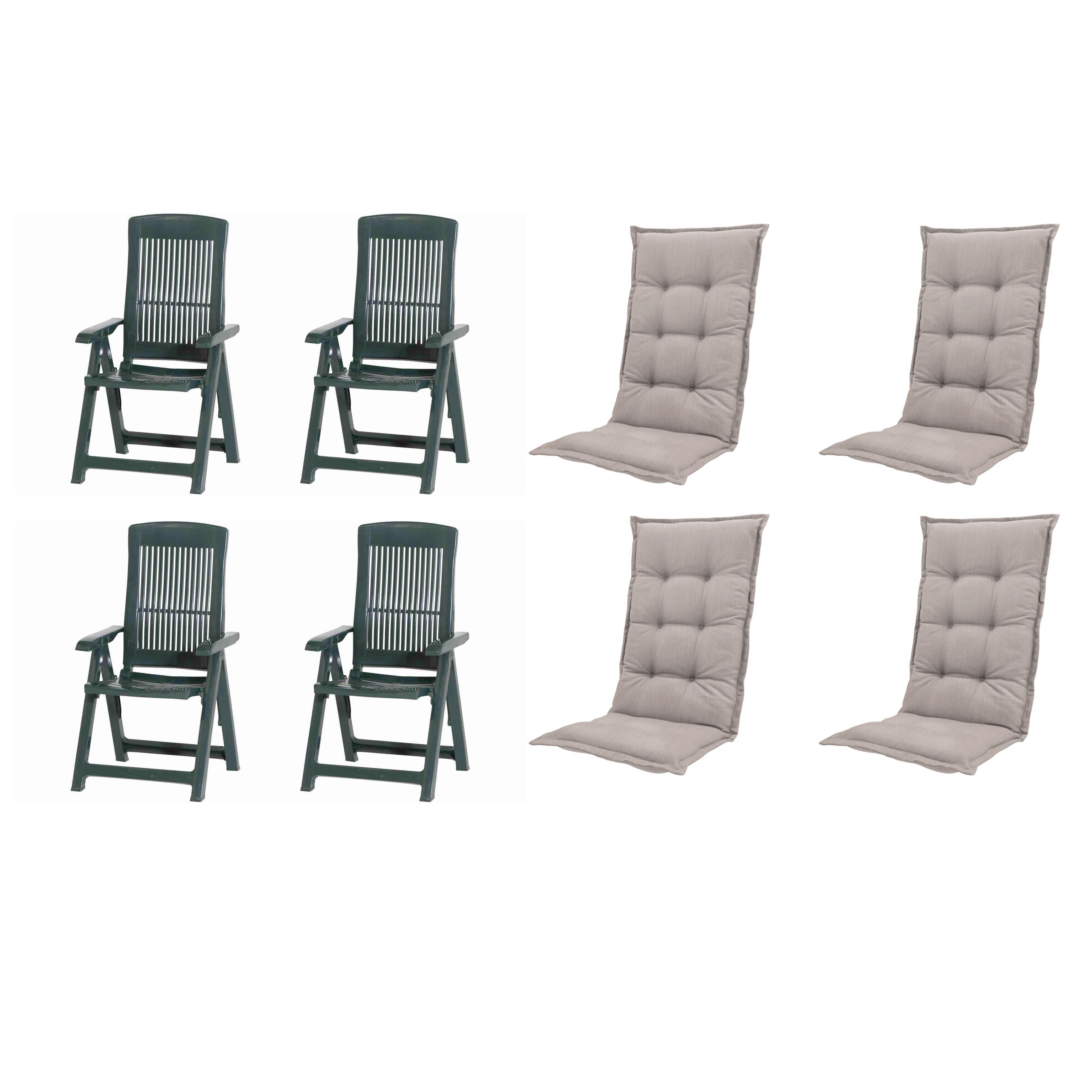 Gartenstuhl-Set Tampa+auflagen Set - Taupe/Grün, MODERN, Kunststoff/Textil (44/111/50cm) - Gardenson