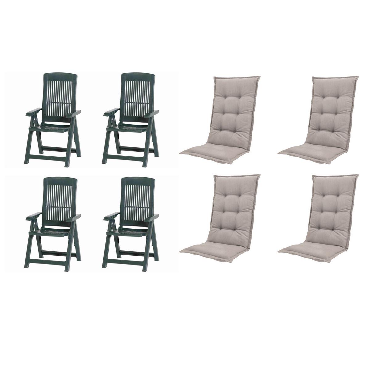 Gartenstuhl-Set Tampa+auflagen Set - Taupe/Grün, MODERN, Kunststoff/Textil (44/111/50cm) - Gardenson