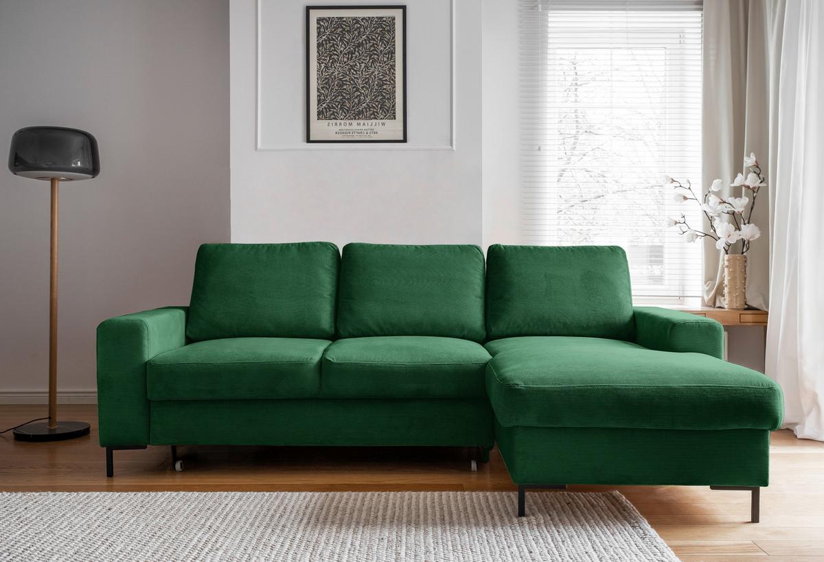 Rohová sedačka LEONIE, pravá, smaragdovozelený menčester - čierna/smaragdovozelená, Design, kov/drevo (236/148cm)