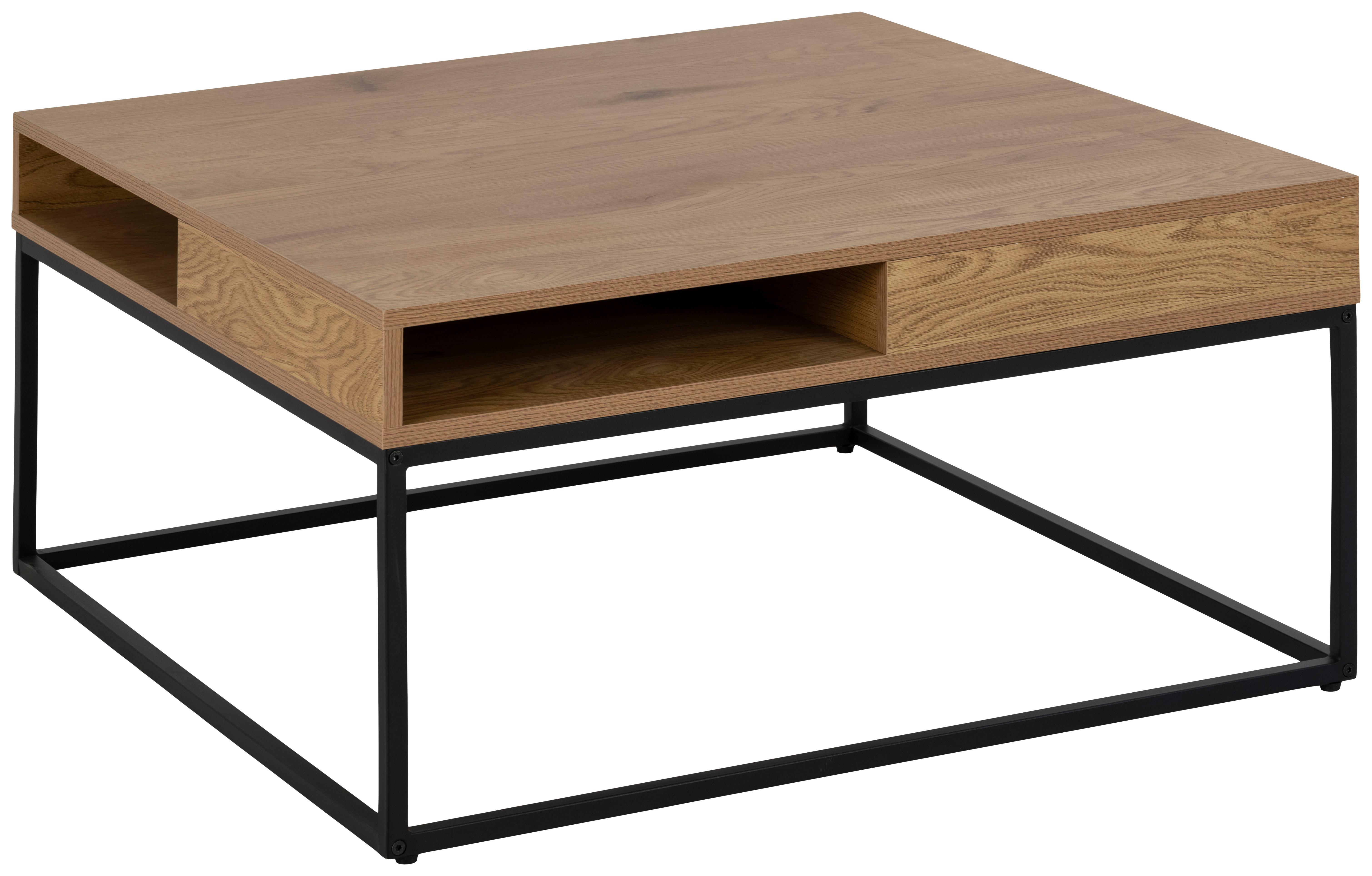 Couchtisch Mit Ablagefach Willford Eiche Dekor/schwarz - Eichefarben/Schwarz, Trend, Holzwerkstoff/Metall (80/80/40cm) - MID.YOU
