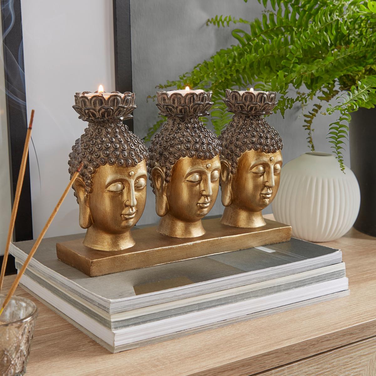 Teelichthalter Kunststoff Braun/Goldfarben 3 Teelichter - Goldfarben/Braun, LIFESTYLE, Kunststoff (27/8,5/17,5cm) - Luca Bessoni