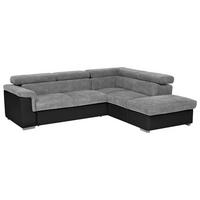 Ecksofa Mit Schlaffunktion + Bettkasten Milla, Webstoff - Schwarz/Grau, Basics, Holz/Textil (252/217cm) - MID.YOU