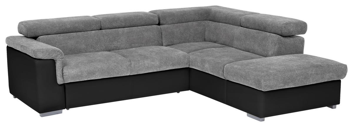 Ecksofa Mit Schlaffunktion + Bettkasten Milla, Webstoff - Schwarz/Grau, Basics, Holz/Textil (252/217cm) - MID.YOU