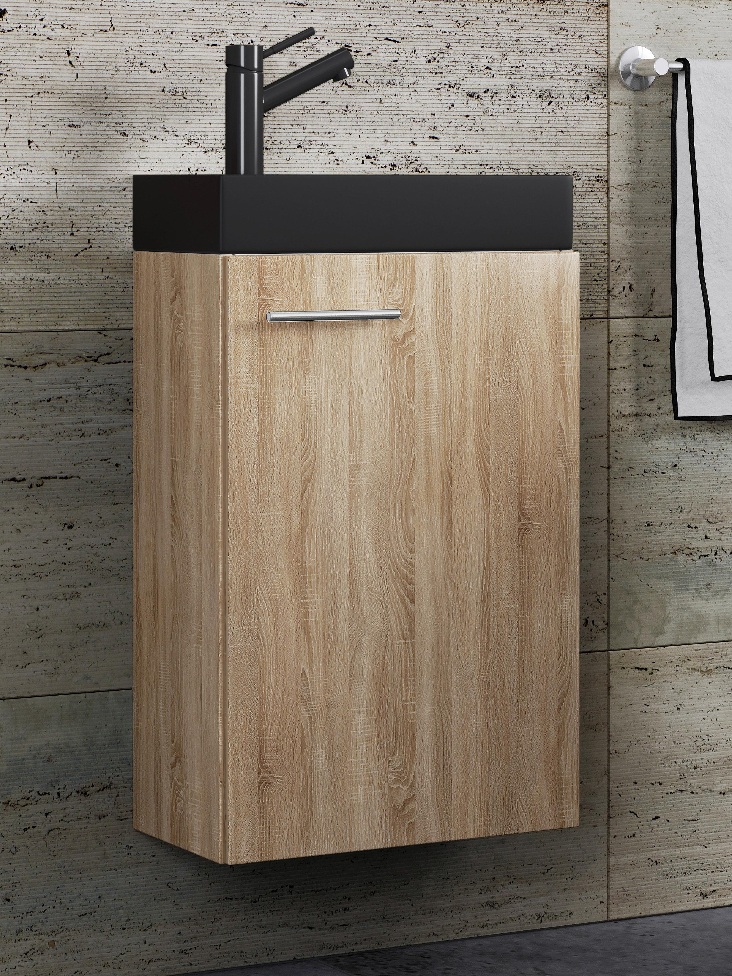 Waschtischkombi Slito Bl - Schwarz/Sonoma Eiche, MODERN, Keramik/Holzwerkstoff (40,5cm) - MID.YOU