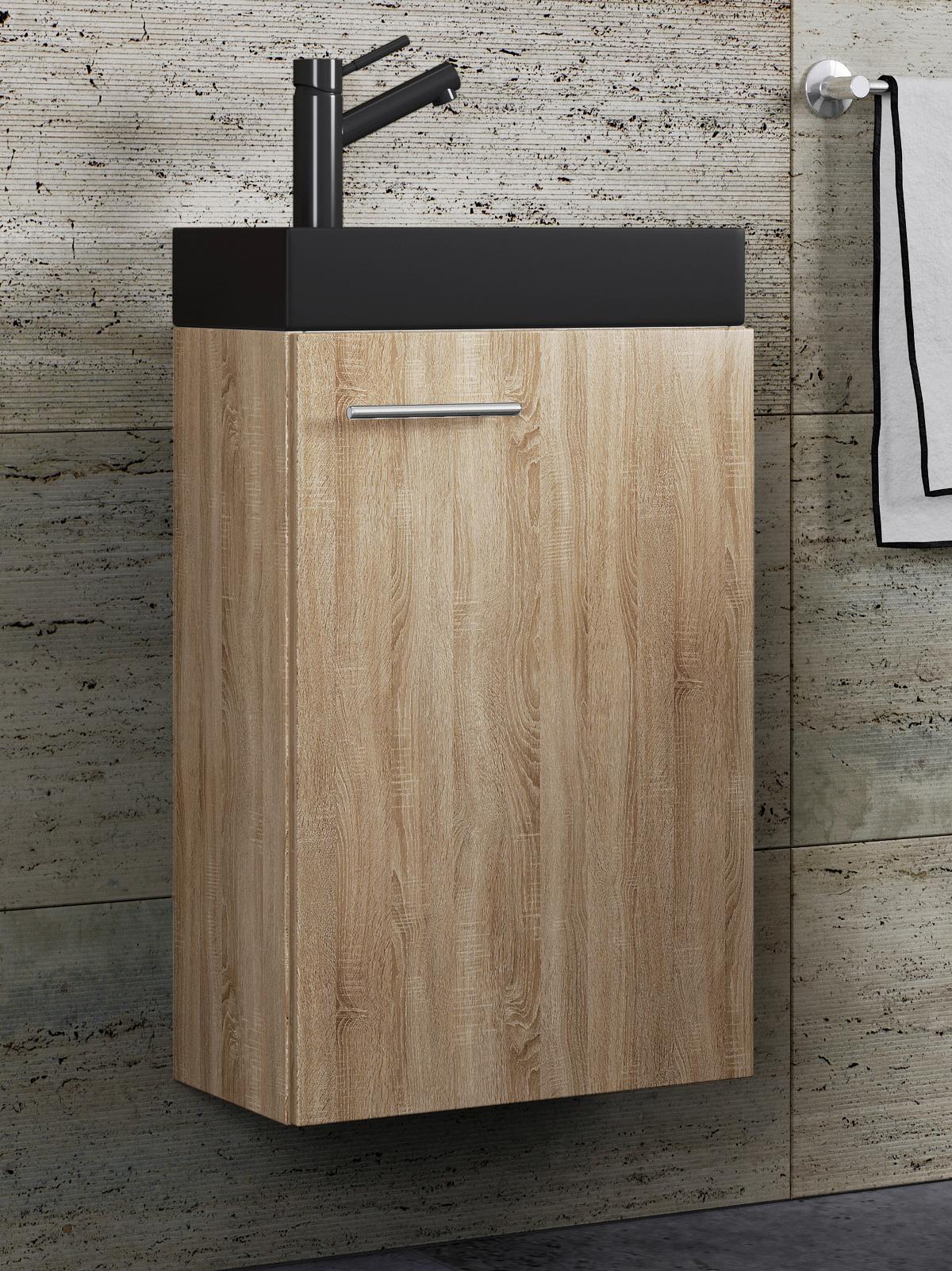 Waschtischkombi Slito Bl - Schwarz/Sonoma Eiche, MODERN, Keramik/Holzwerkstoff (40,5cm) - MID.YOU