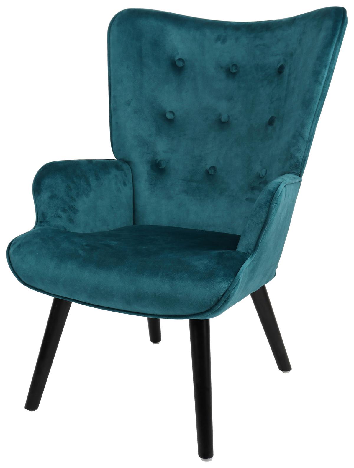 Ohrensessel Luke - Türkis/Schwarz, MODERN, Holz/Textil (68/96/74cm)