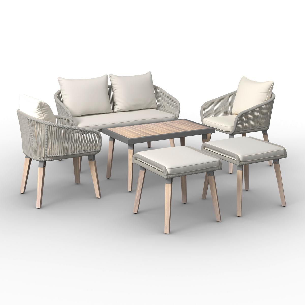 TERASOVÁ SEDACIA SÚPRAVA ELODIE - hnedá/čierna, Modern, drevo/textil - Bessagi Garden
