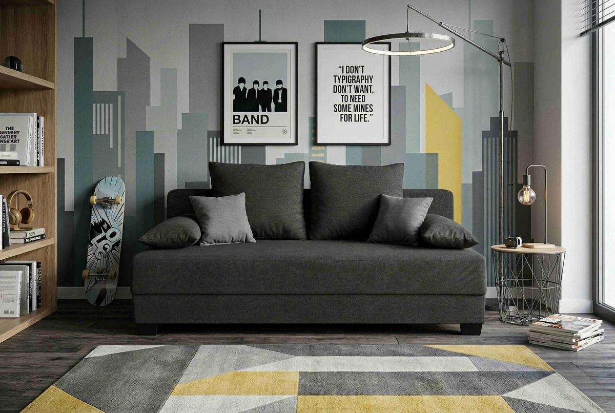 SCHLAFSOFA Schwarz 200 cm - Schwarz/Rosa, Design, Holzwerkstoff/Textil (200/90/110cm) - P & B