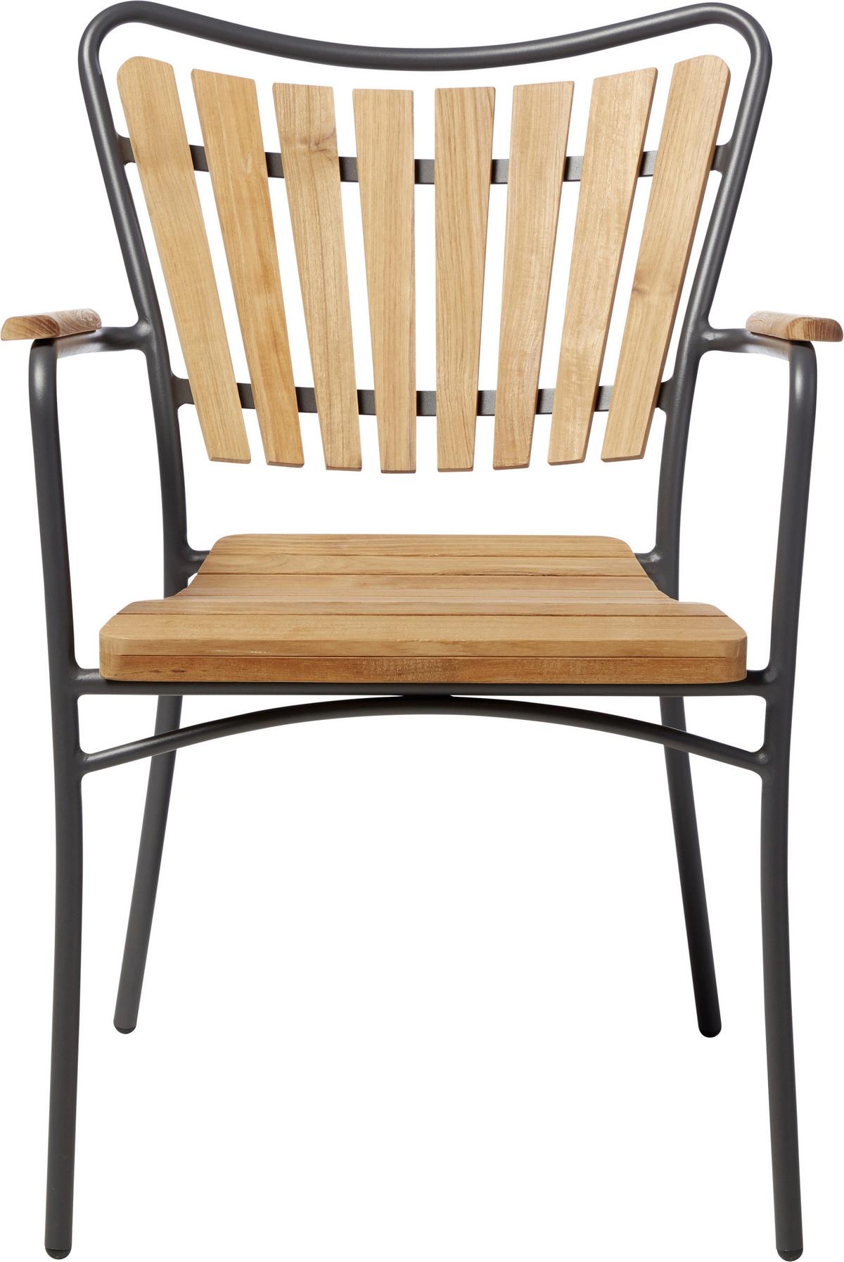 Gartensessel Stapelbar Ellen Aluminiumgestell, Teakholz - Anthrazit/Teakfarben, KONVENTIONELL, Holz/Metall (58,5/78/56,5cm) - Gardenson
