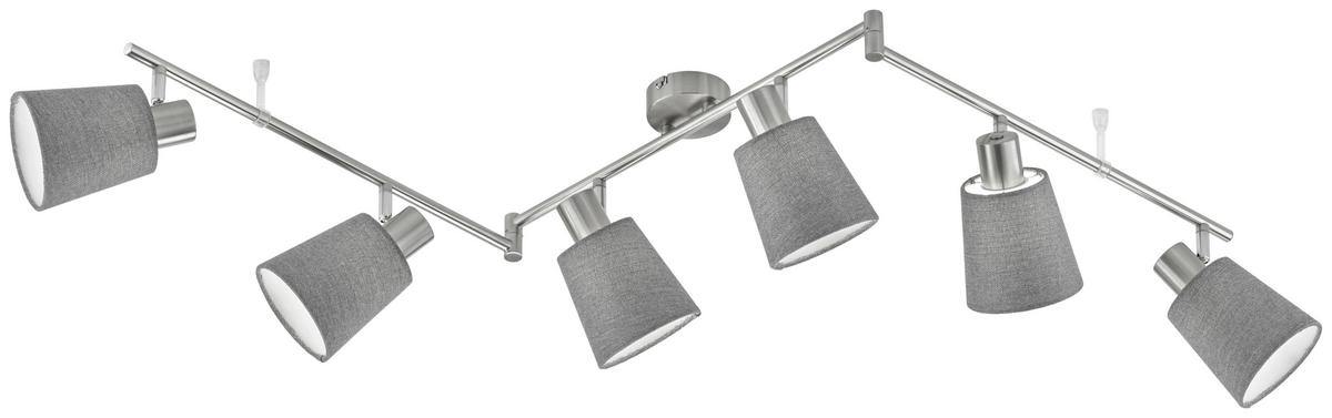 Deckenleuchte Jeff L: 145 cm 6-Flammig Schwenkbar - Grau, Design, Textil (11/145cm) - Fischer & Honsel