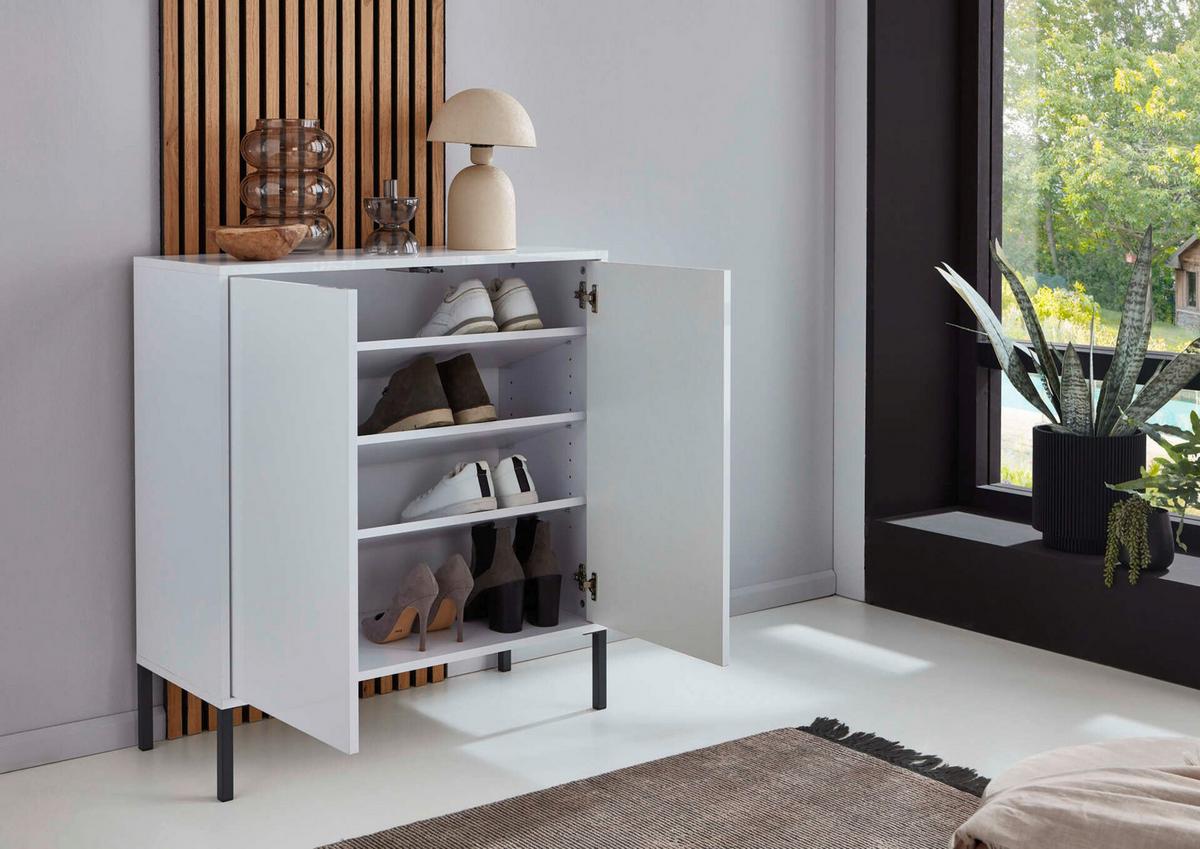 Sideboard Mailand 7 B: 263,5 cm Weiß - Weiß Hochglanz/Schwarz, MODERN, Holzwerkstoff (263,5/73/33cm) - MID.YOU