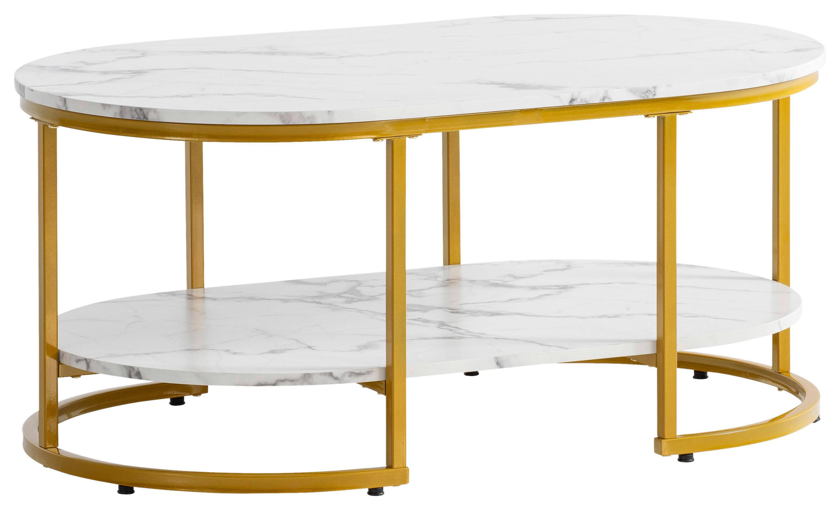 Konferenčný stolík, vzhľad mramoru, biely - zlatá/biela s vysokým leskom, Lifestyle, kov/kompozitné drevo (100/60/45cm) - Livetastic