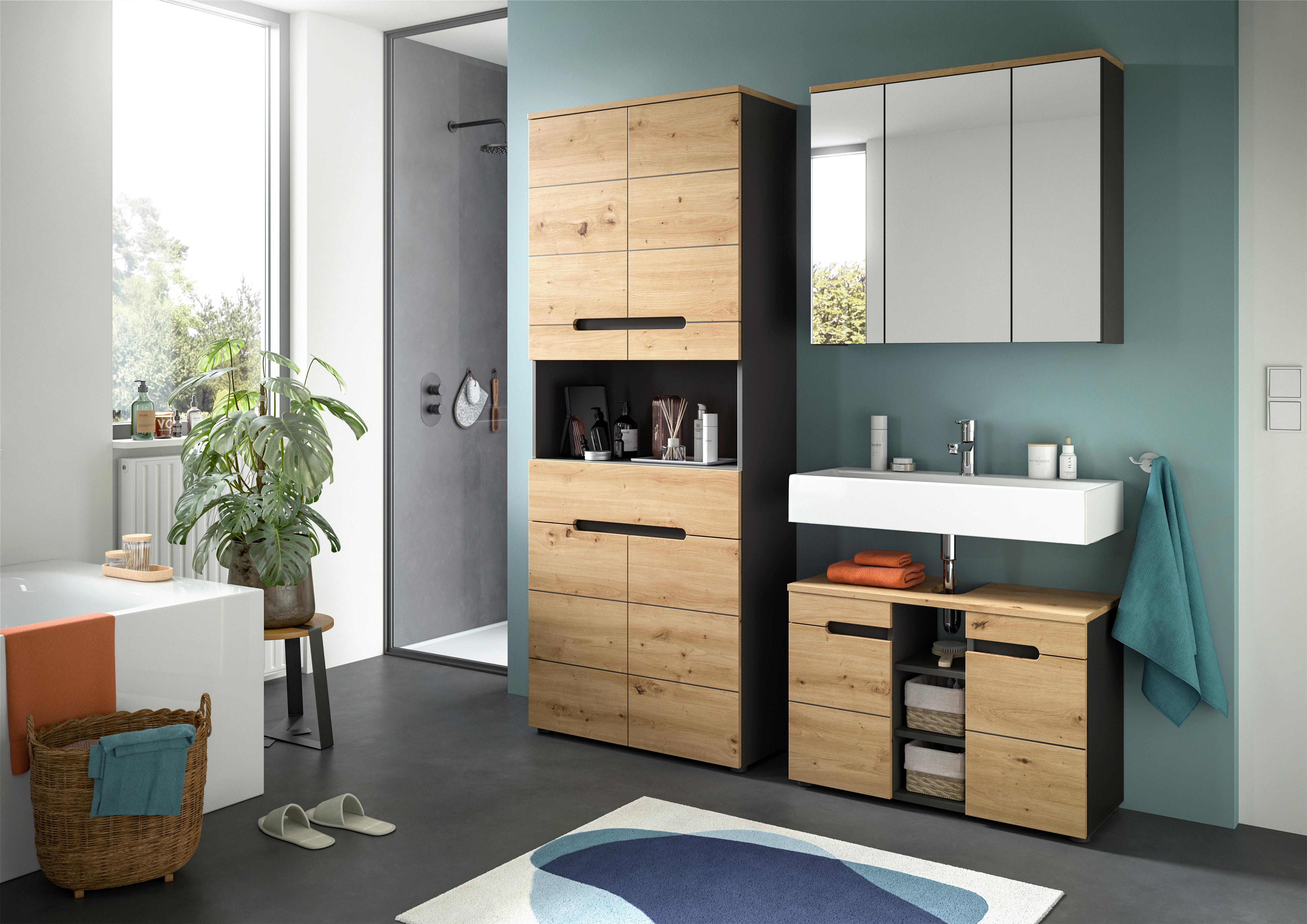 Hochschrank Canu Eiche Artisan Dekor Dunkelgrau - Dunkelgrau/Schwarz, MODERN, Holzwerkstoff (76/193/34cm) - MID.YOU