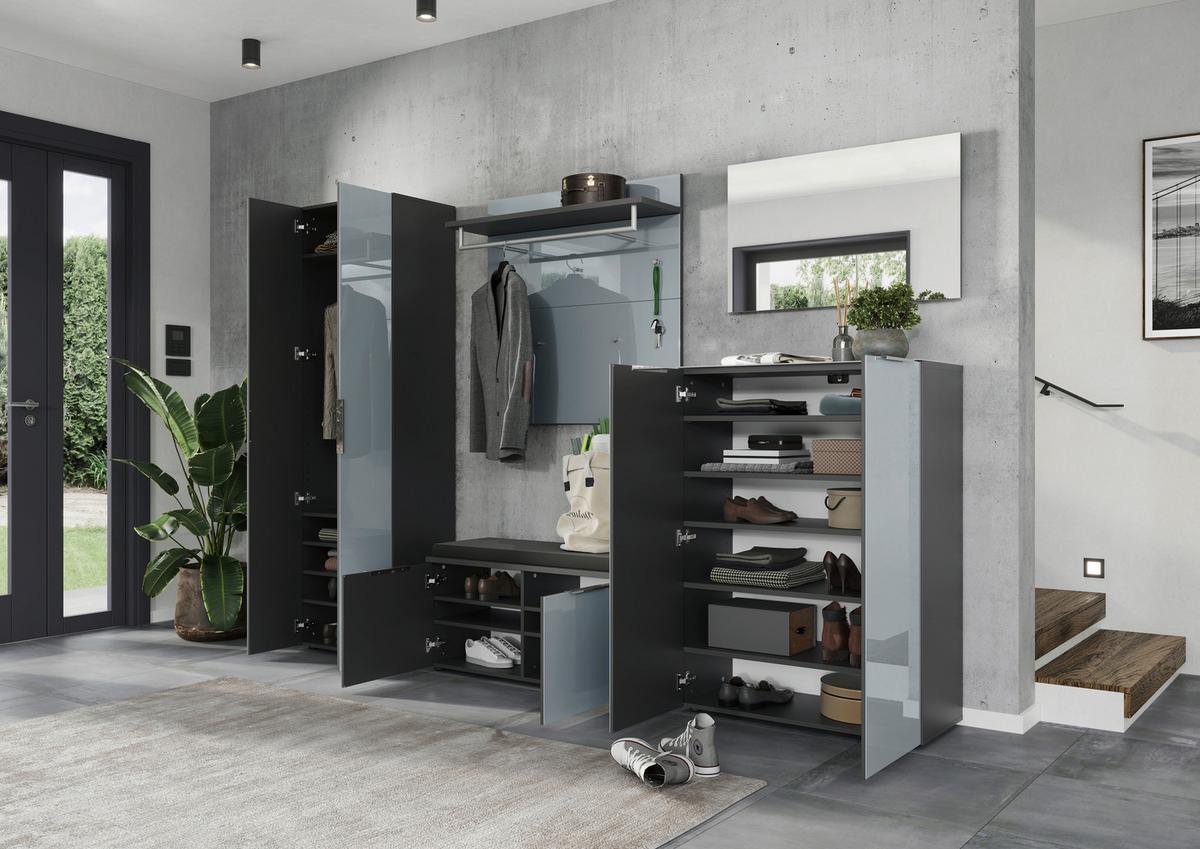 Schuhschrank Genova Graphitfarben B: 87 cm - Silberfarben/Graphitfarben, MODERN, Glas/Holzwerkstoff (87cm) - Germania