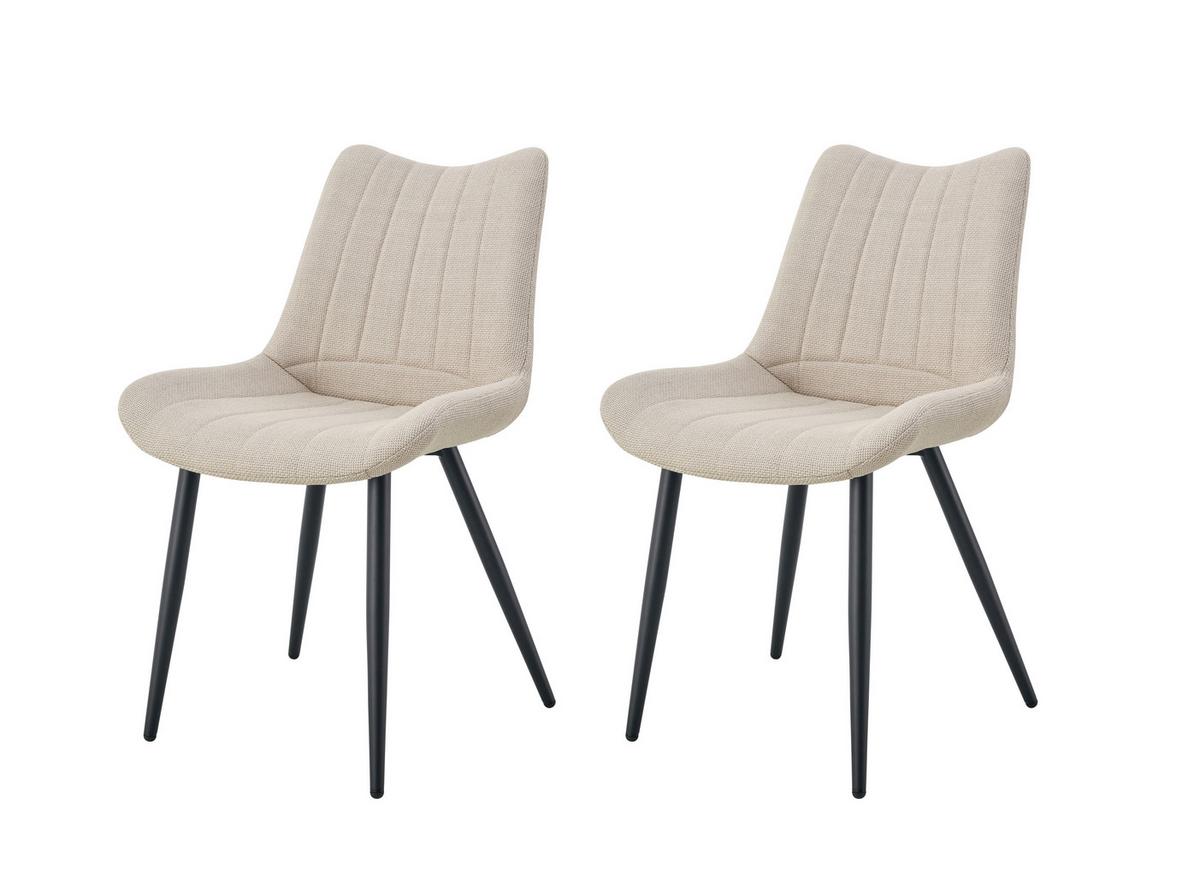 Stuhl-Set Lotta 2-Teilig Creme B: 53 cm - Creme/Schwarz, MODERN, Textil/Metall (53/86/59cm) - MID.YOU