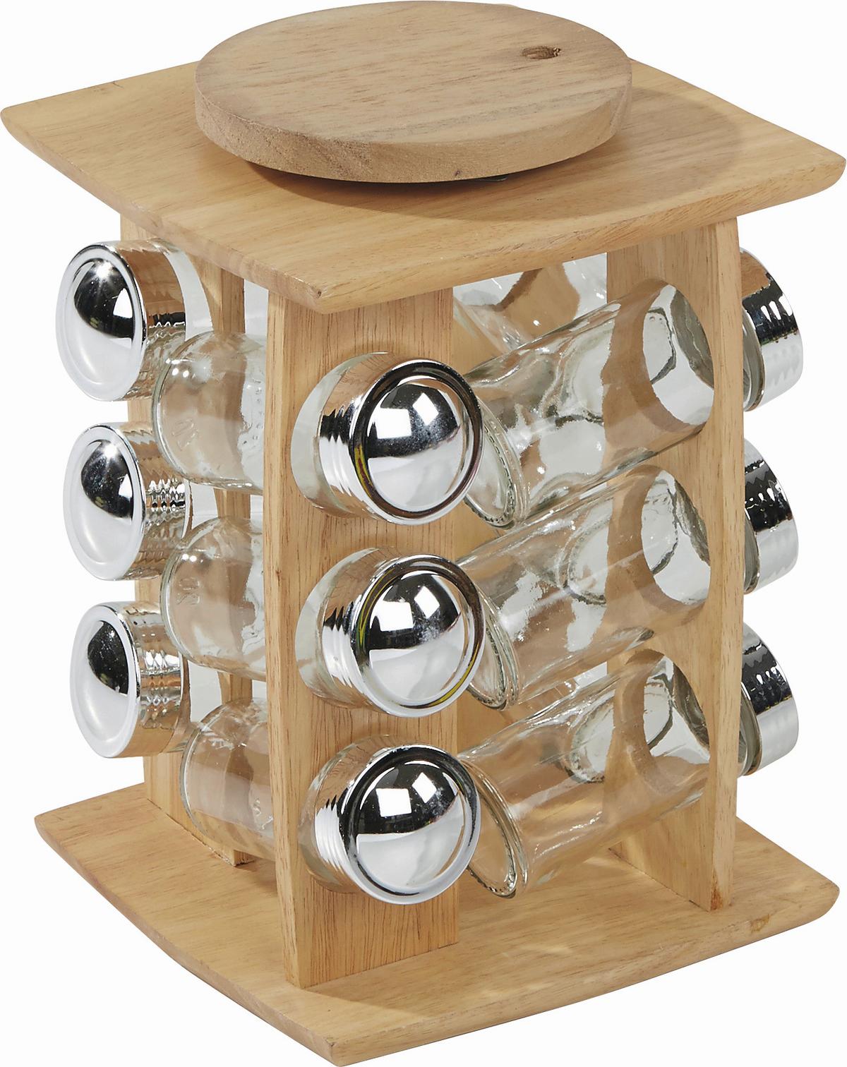 Gewürzregal Holz Gabriella Mit 12 Gläser Bxh: 17,5x23,8 Cm - Silberfarben/Naturfarben, KONVENTIONELL, Glas/Holz (17,5/23,8/17,5cm) - James Wood