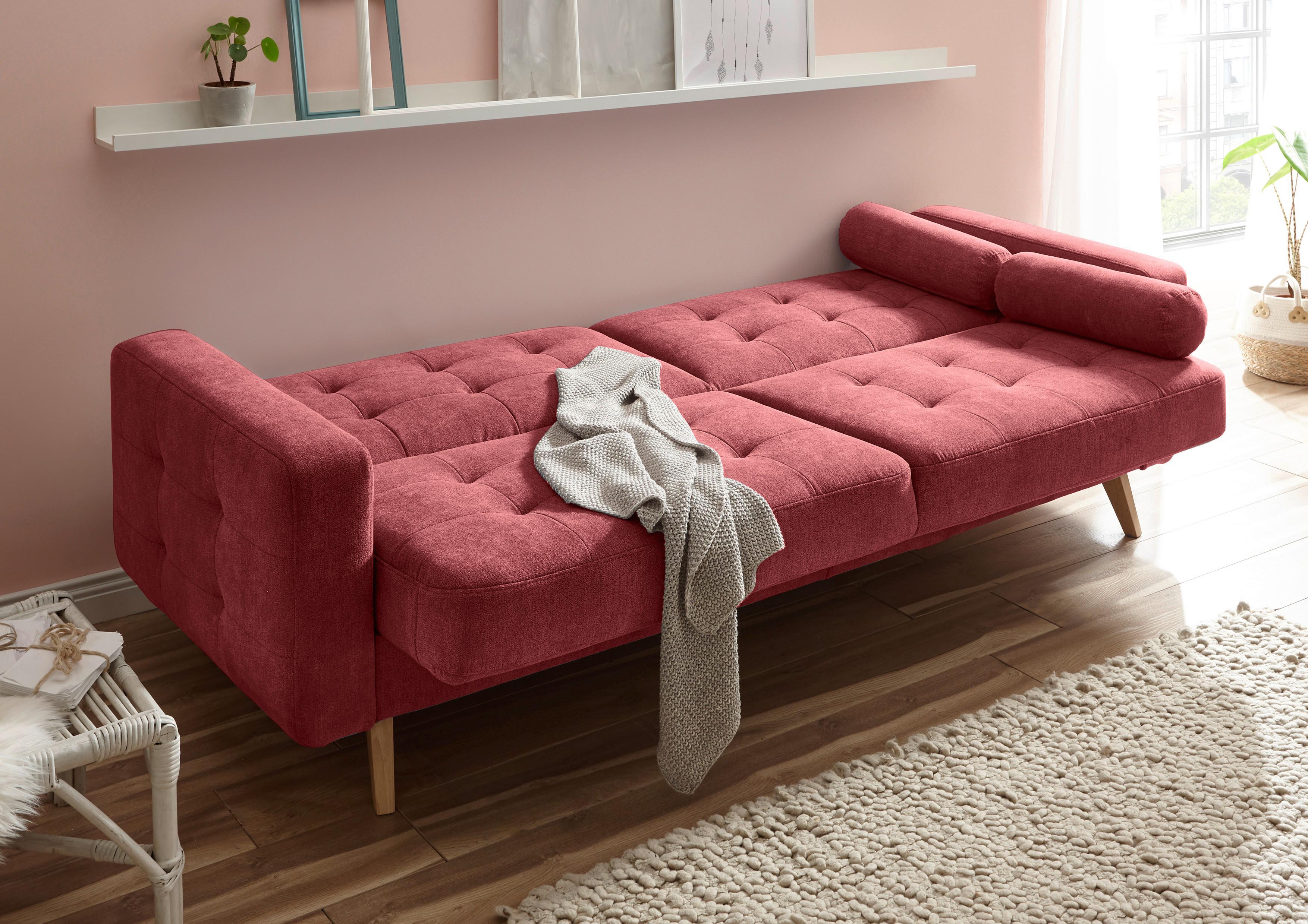 3-sitzer-sofa Mit Schlaffunkt. Und Bettkasten Fjord Beere - Beere/Eichefarben, MODERN, Holzwerkstoff/Textil (222/86/90cm) - MID.YOU