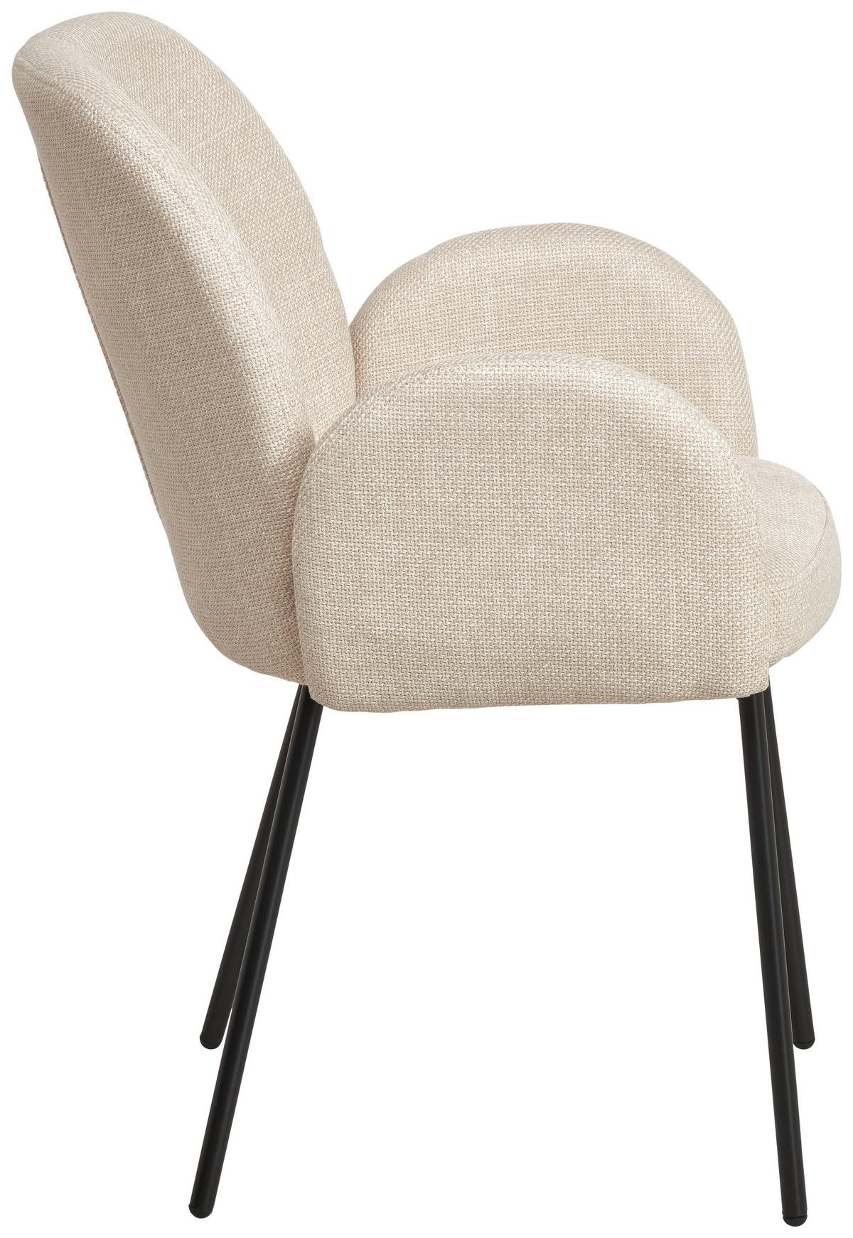 Armlehnstuhl Pauline Leinenoptik Beige, B: 62 cm - Beige/Schwarz, KONVENTIONELL, Holz/Textil (62/85/64cm) - MID.YOU