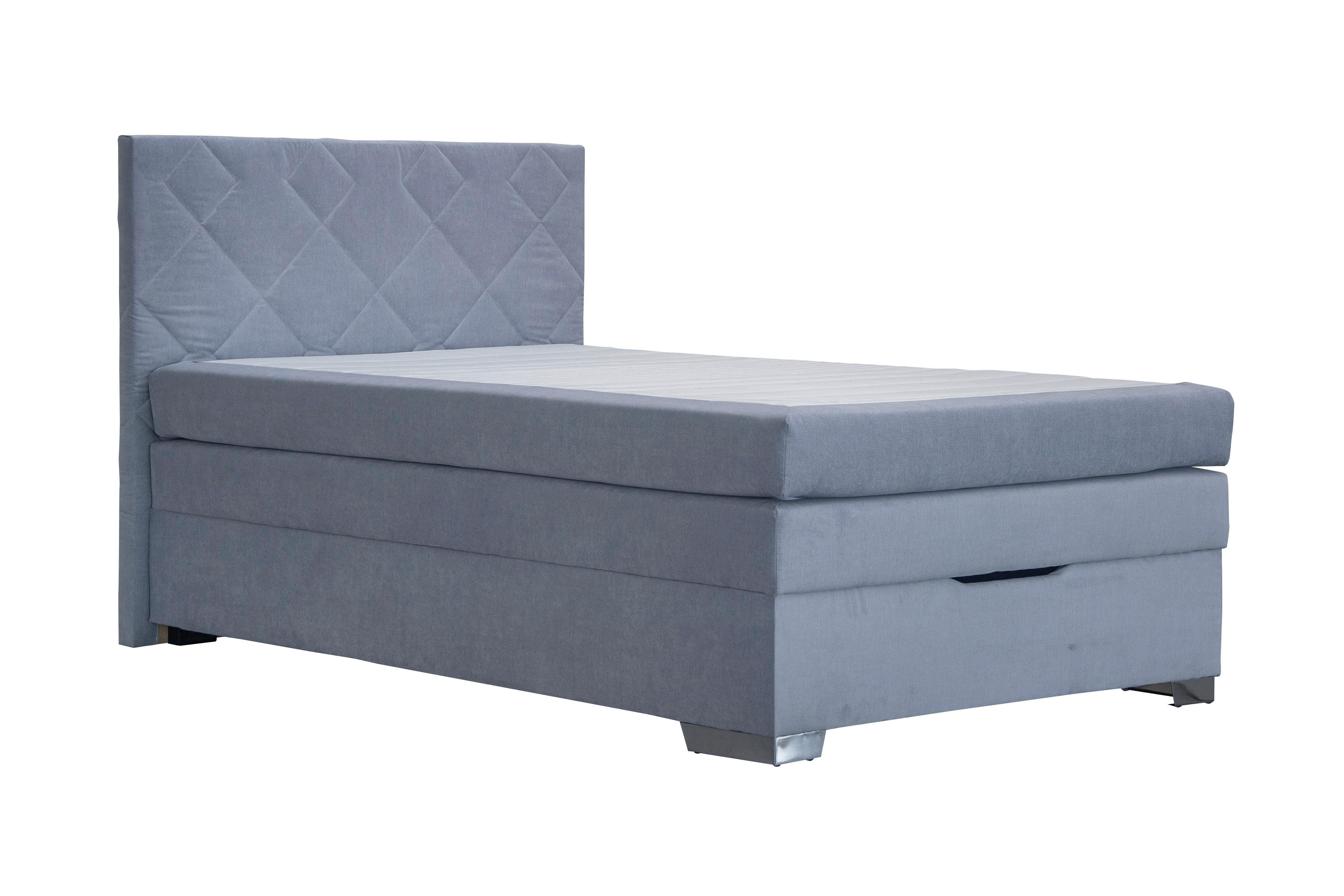 Boxspring postel JOHANA 120x200, šedě modrá - modrá/barvy stříbra, Konvenční, dřevo (120/200cm)