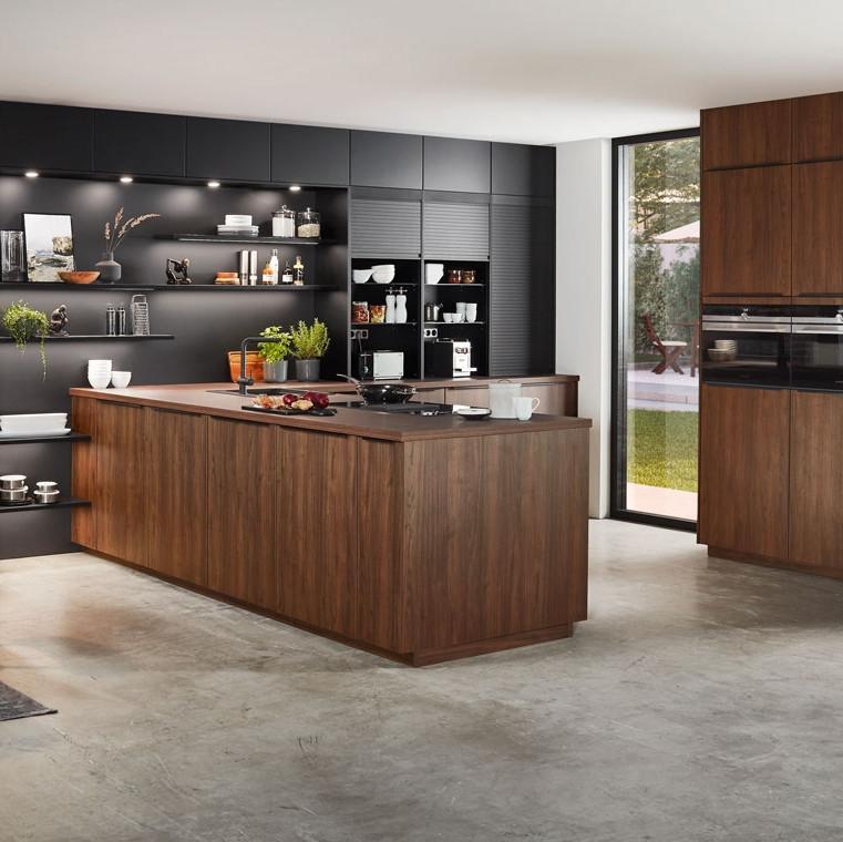 Einbauküche Riga Frei Planbar Modern, grifflos - Eichefarben/Anthrazit, MODERN, Holzwerkstoff - Vertico