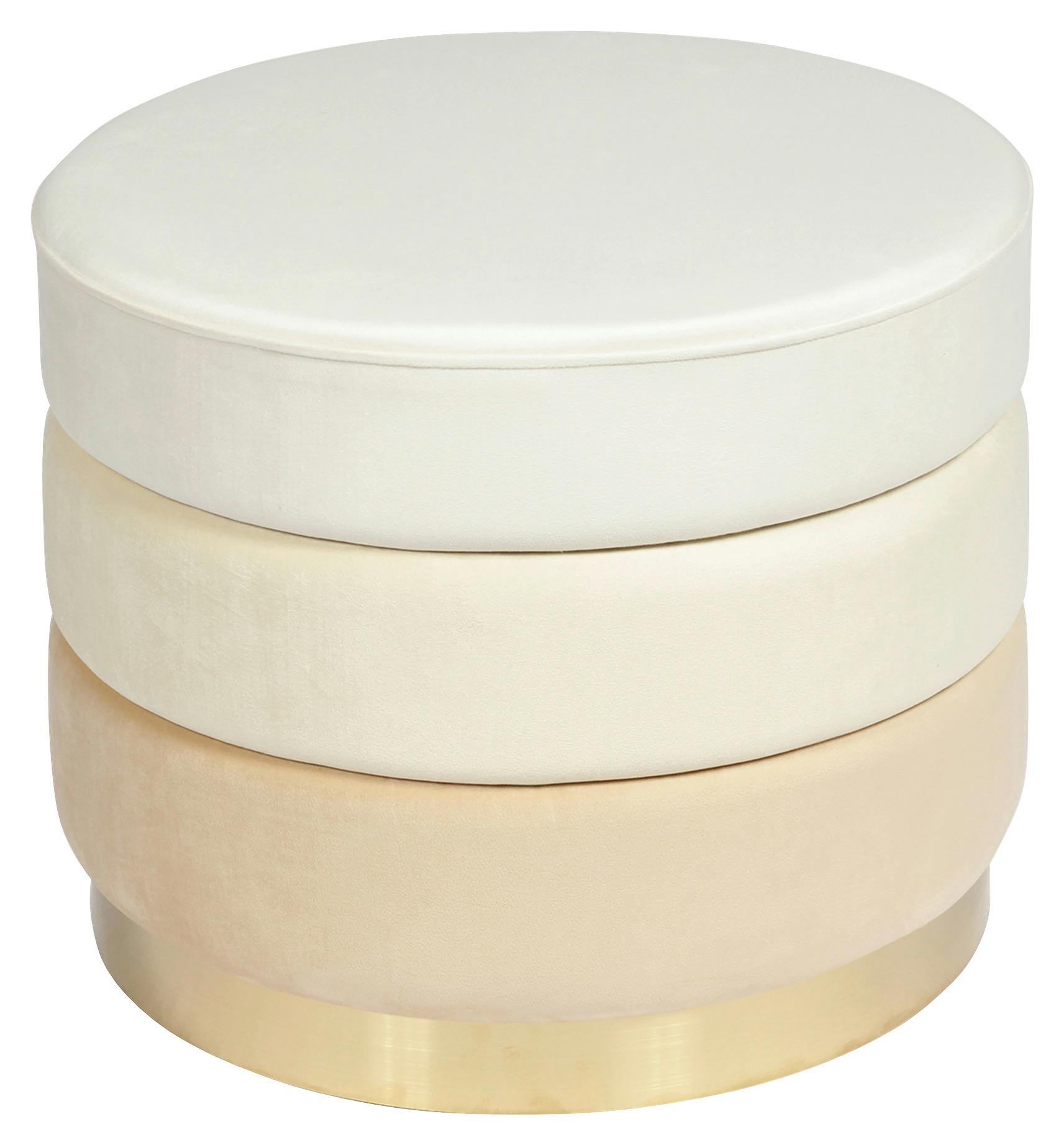 Hocker Elyse 100 Beige D: 50 cm - Goldfarben/Creme, Design, Textil (50/42cm) - Kayoom