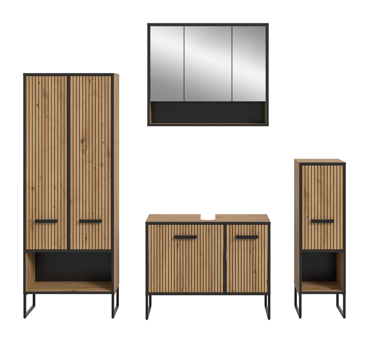 Badezimmer Bagno Schwarz /Eiche Artisan Dekor B: 169cm - Schwarz/Eiche Artisan, Trend, Glas/Holzwerkstoff (169cm) - MID.YOU