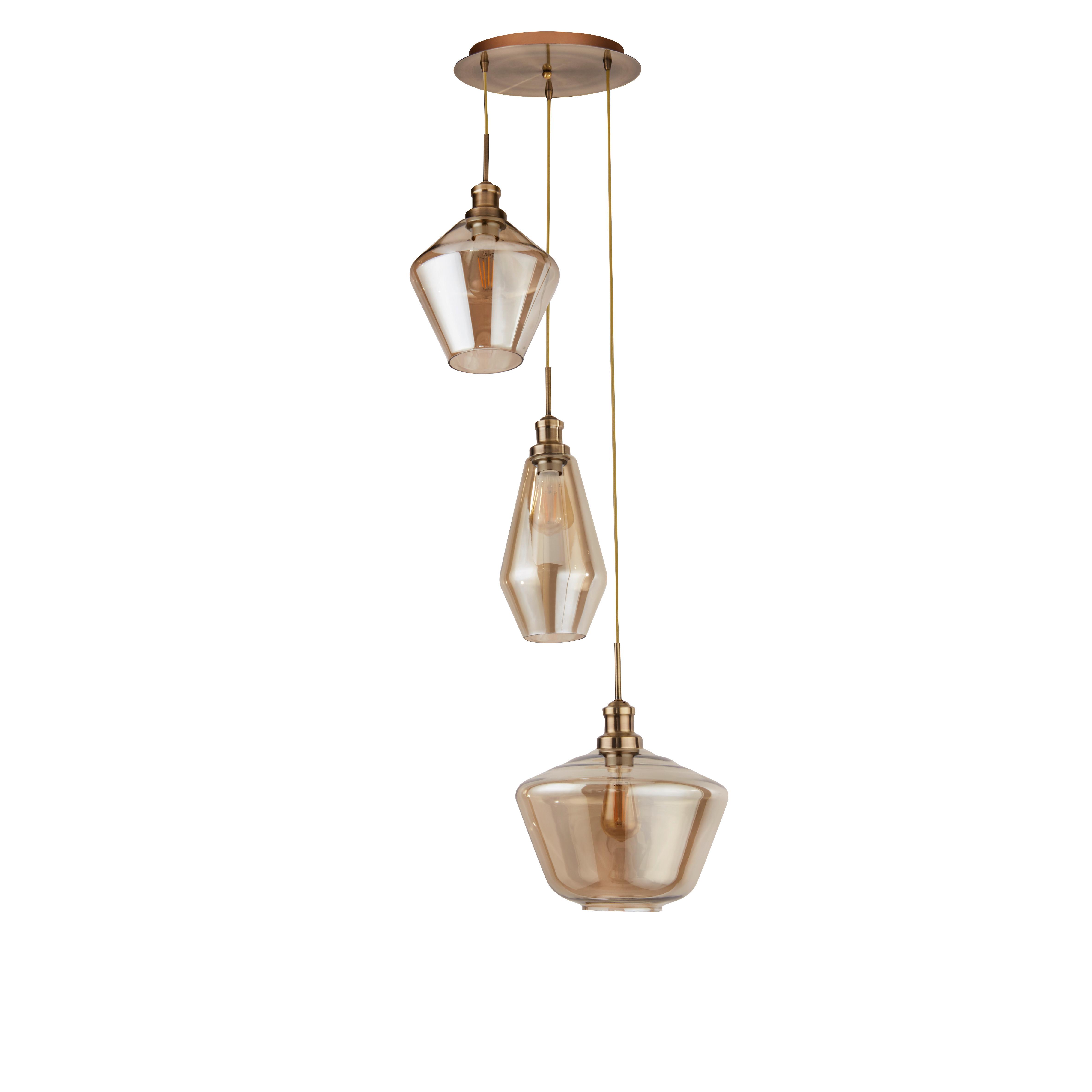 Hängeleuchte Mia H: 150 cm 3-Flammig - Champagner/Messingfarben, Design, Glas/Metall (51/150cm)