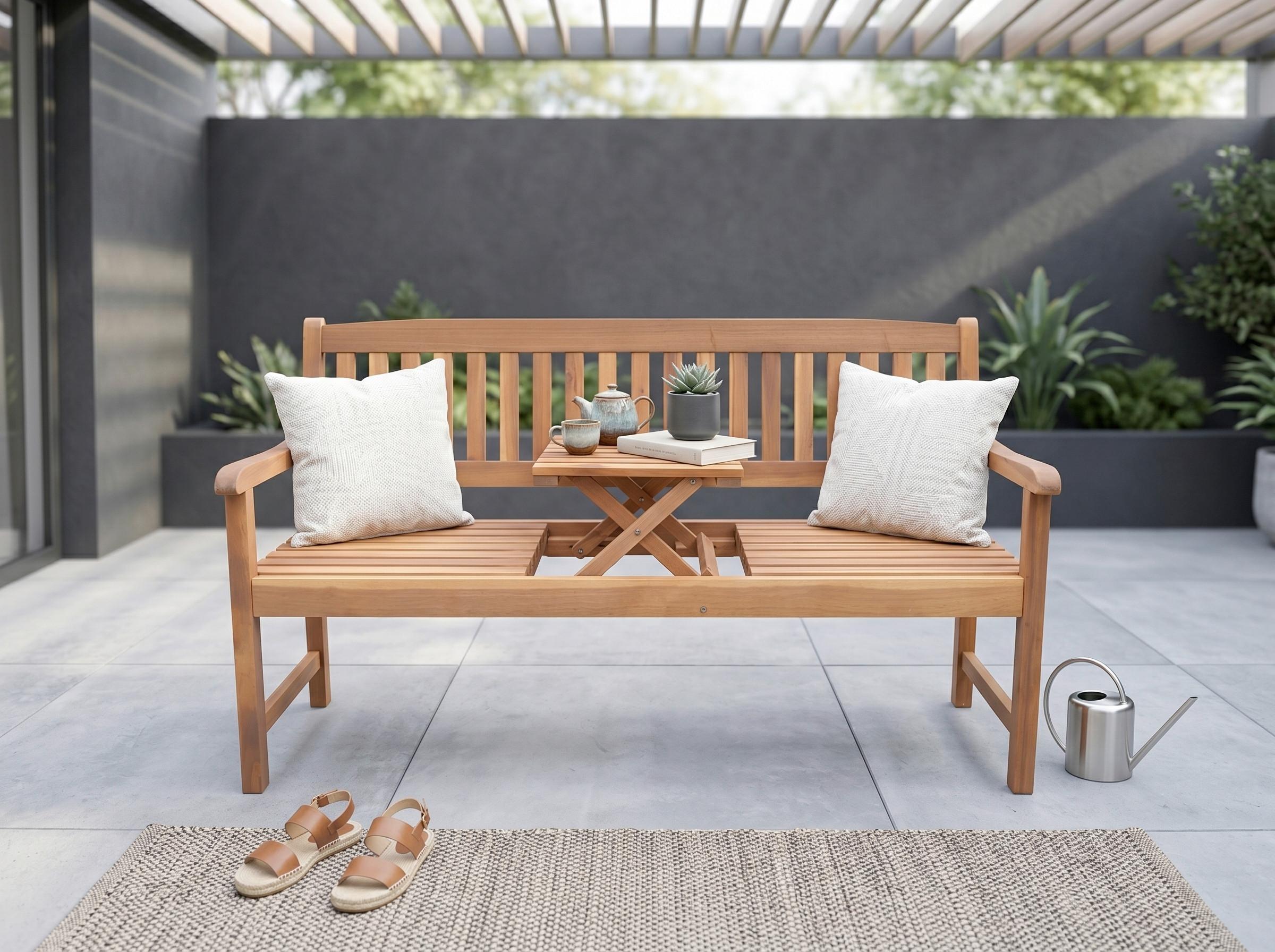 2-Sitzer mit Bank LxBxH: ca. 153x57x88 cm - Akaziefarben, Basics, Holz (153/57/88cm) - Prestige Home